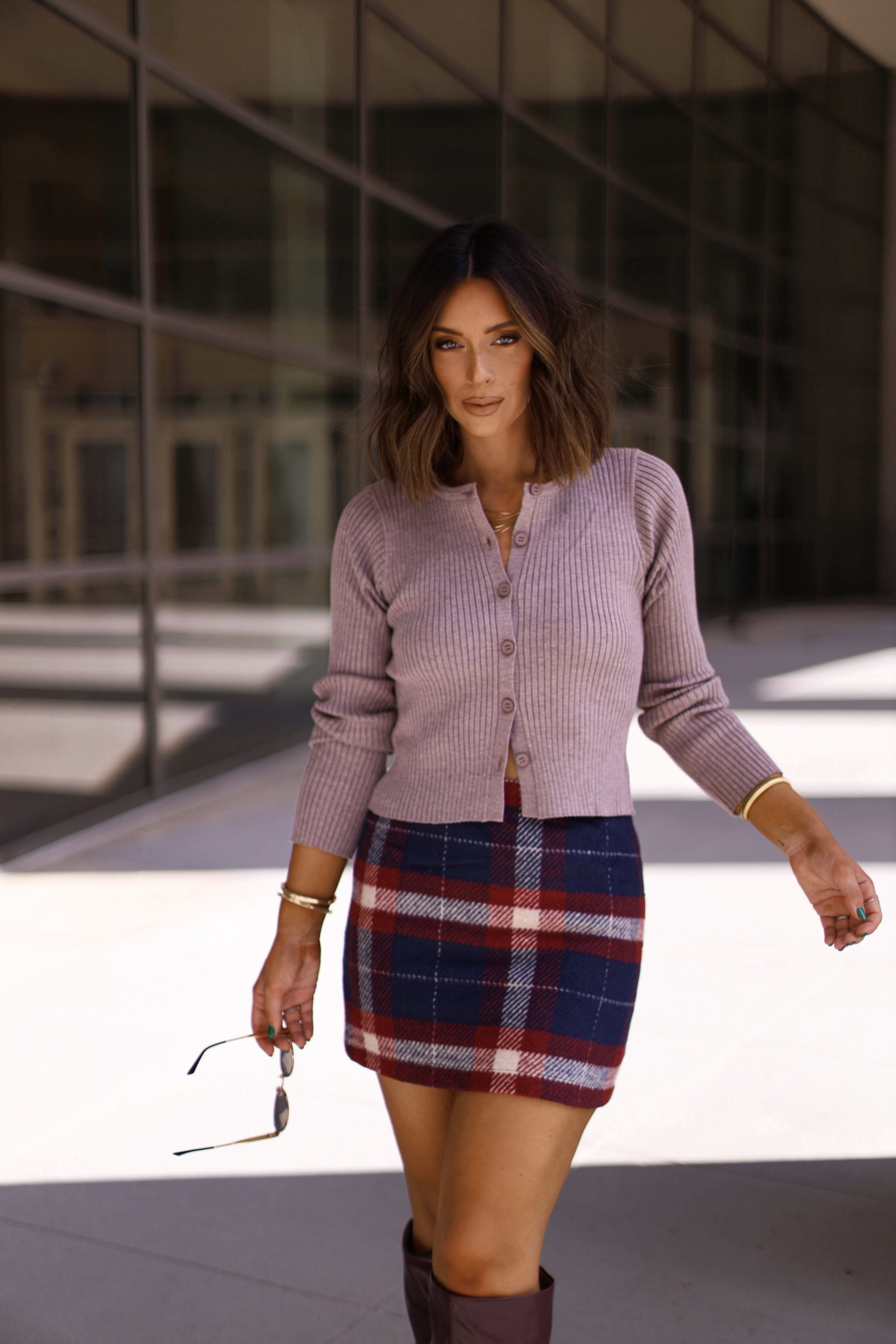 SWJ2067 round neck rib sweater cardigan Le Lis