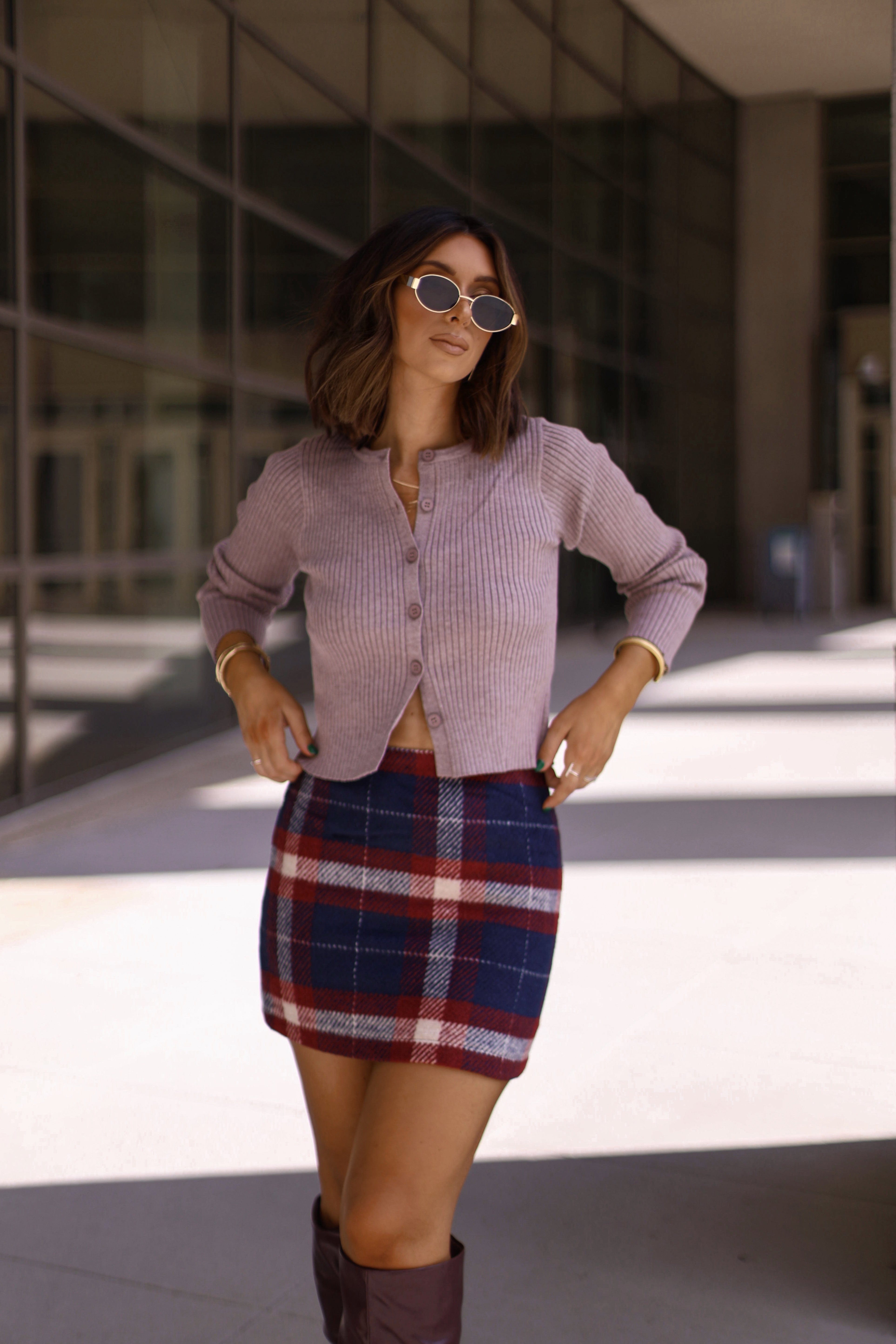 SWJ2067 round neck rib sweater cardigan Le Lis