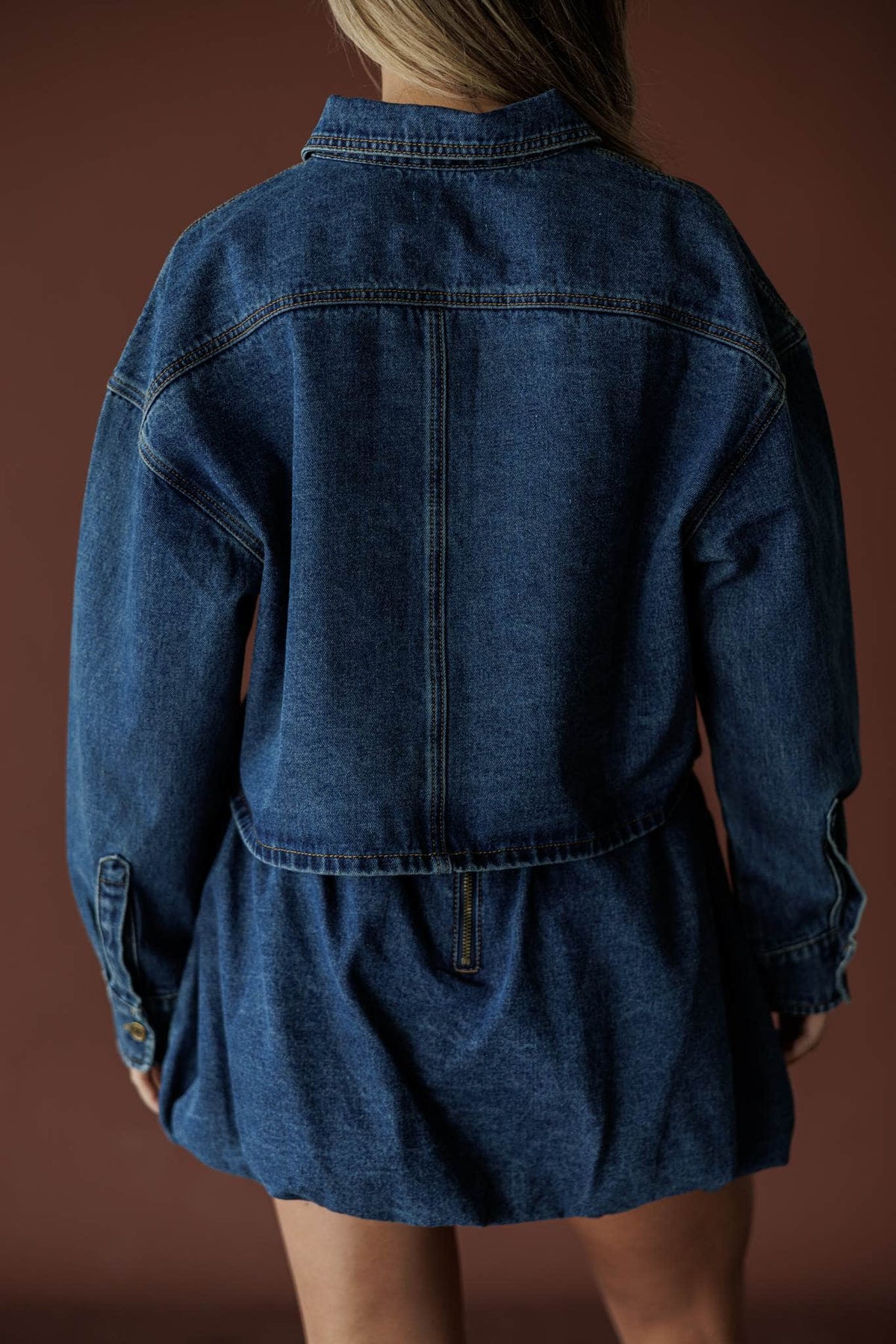 Denim jacket with drawstring waist