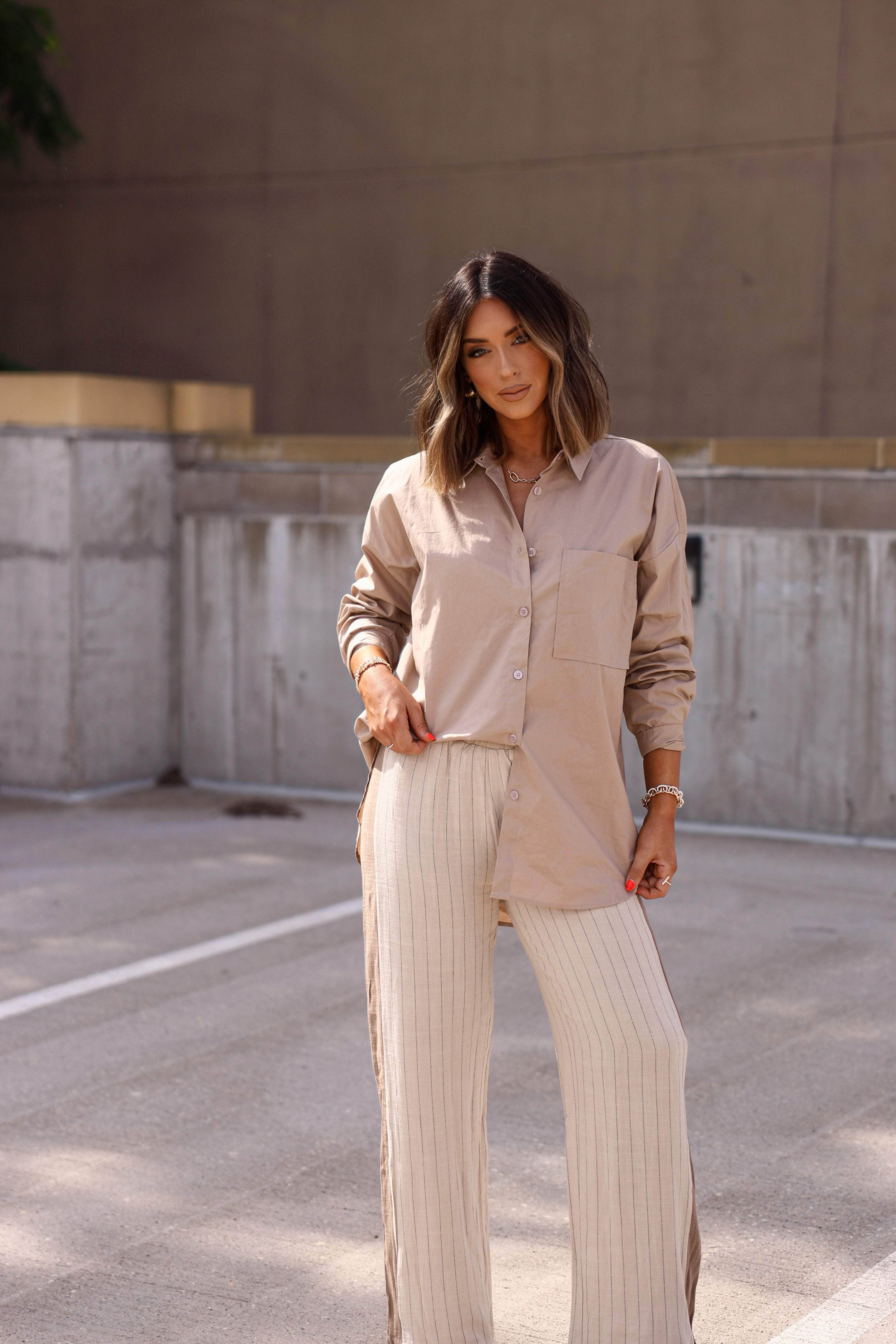 Taupe Poplin Button Down