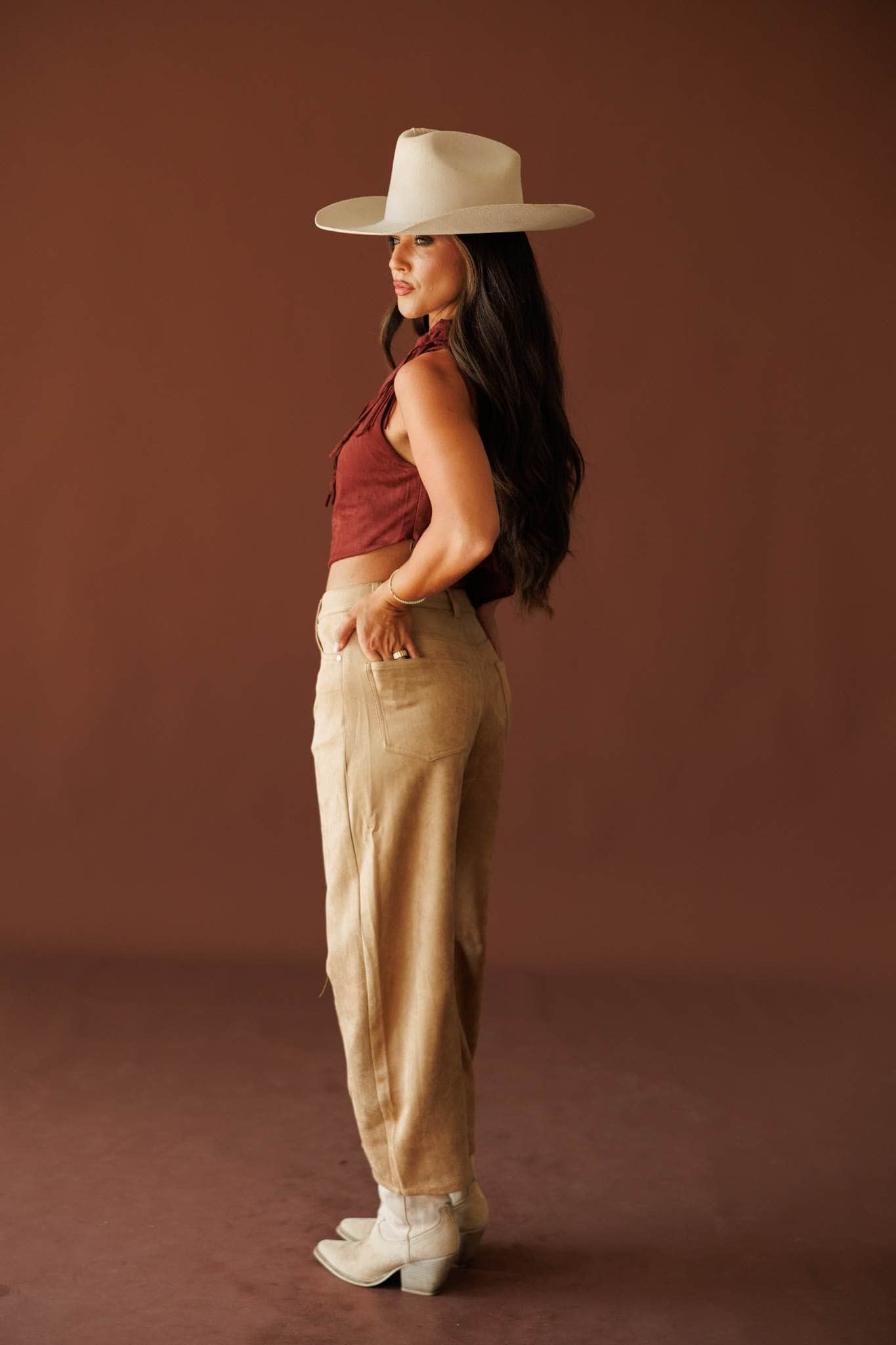 Taupe Suede Barrel Pants