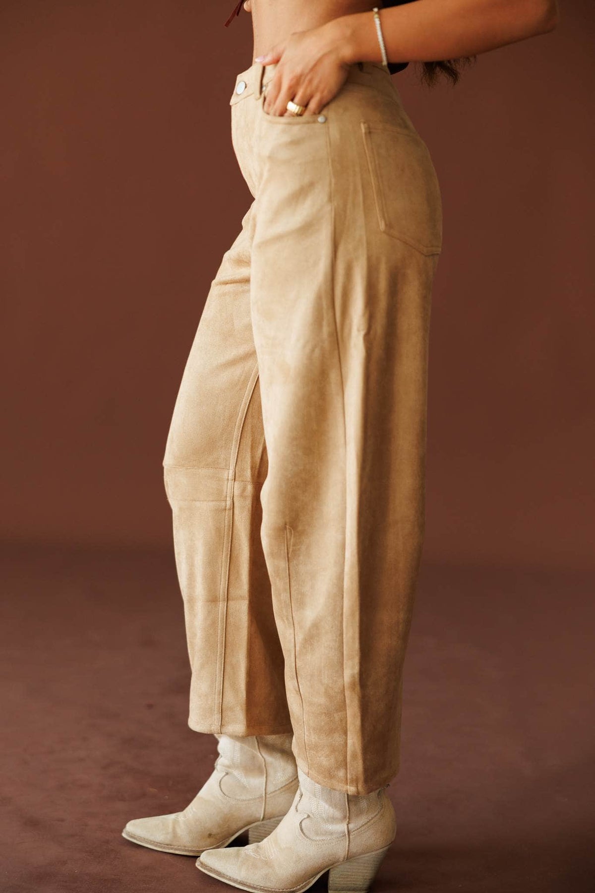 Taupe Suede Barrel Pants
