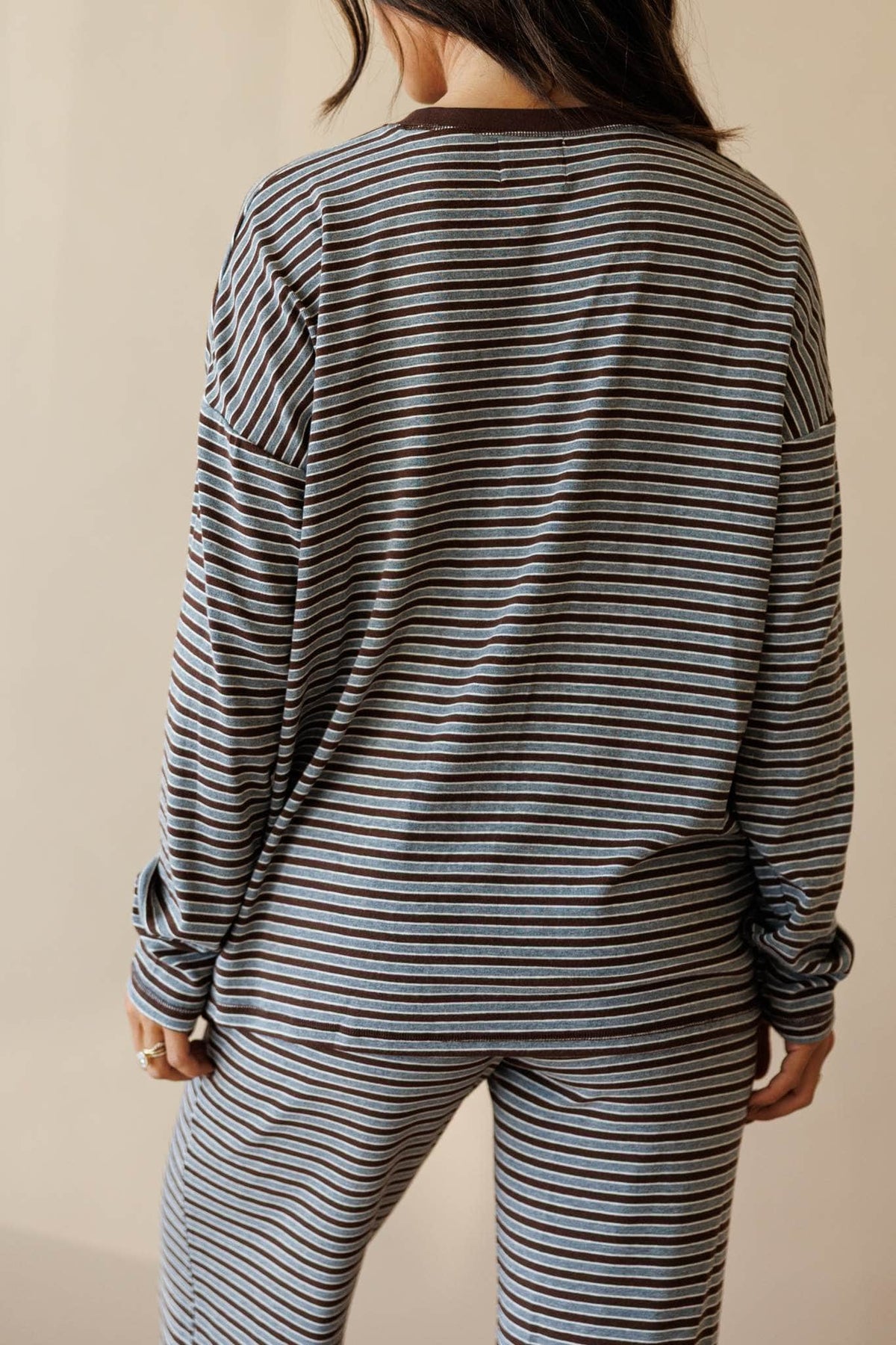 Brown and grey stripe oversized knit top