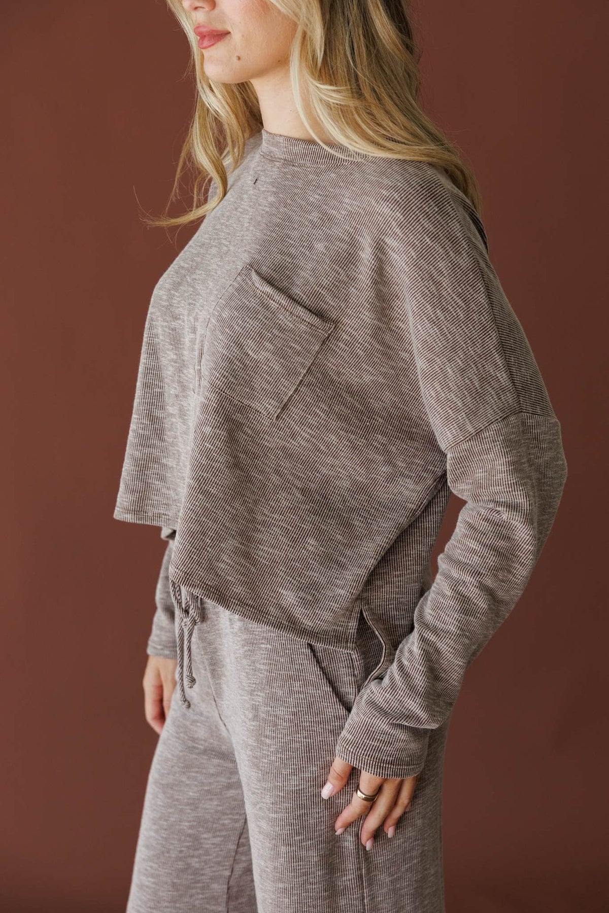 Grey knit long sleeve top