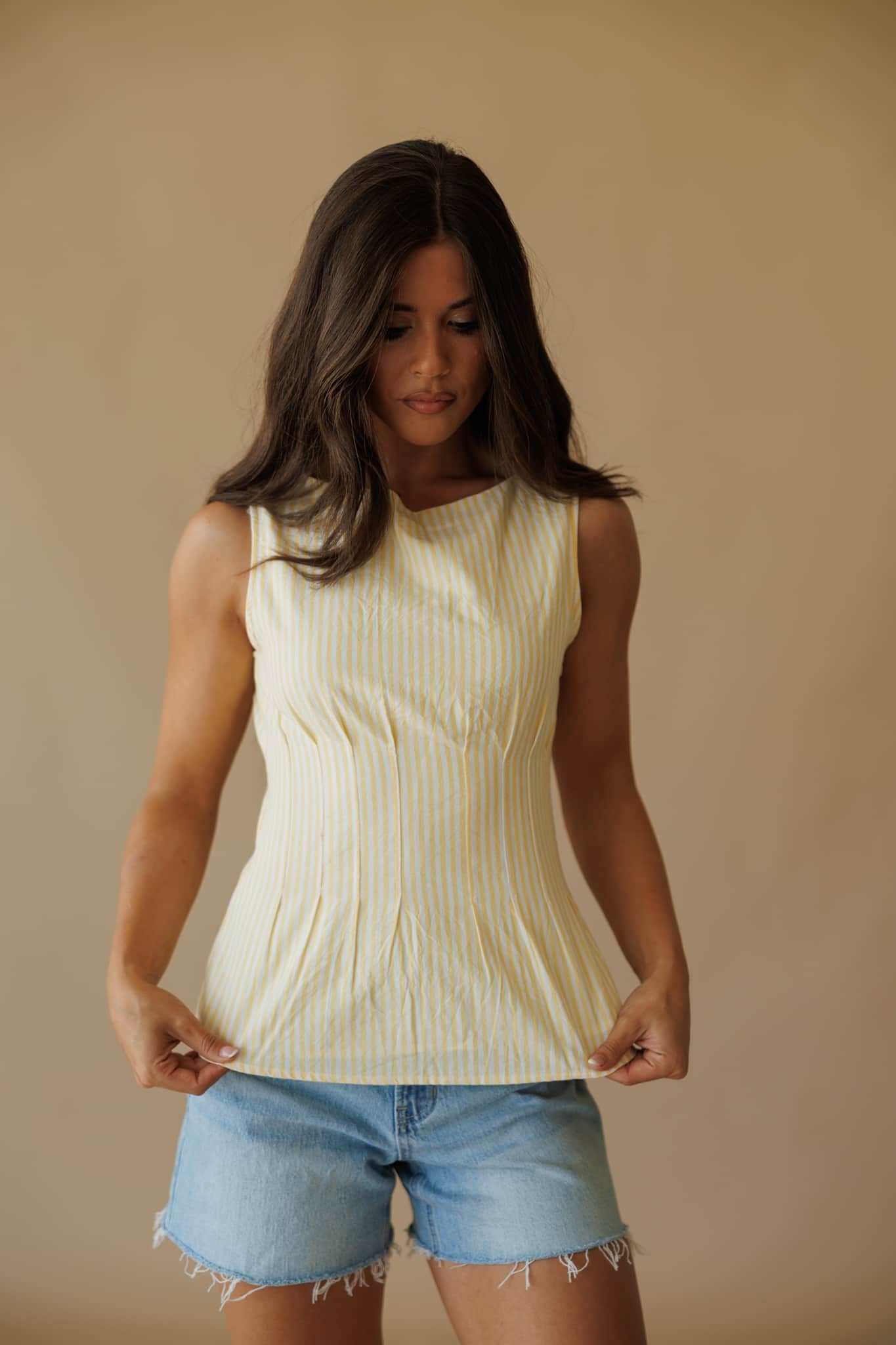 Yellow Striped Peplum Top