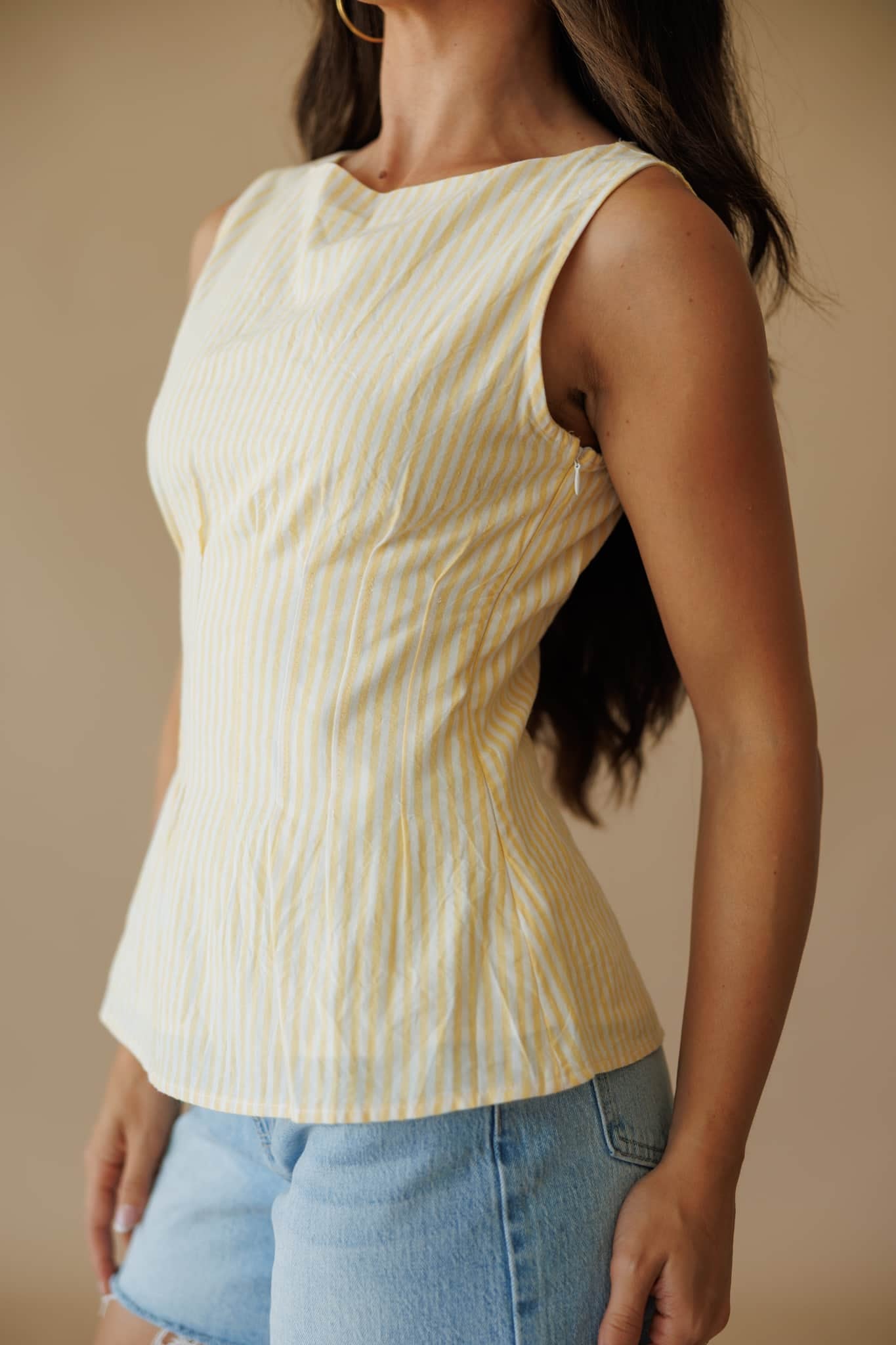 Yellow Striped Peplum Top