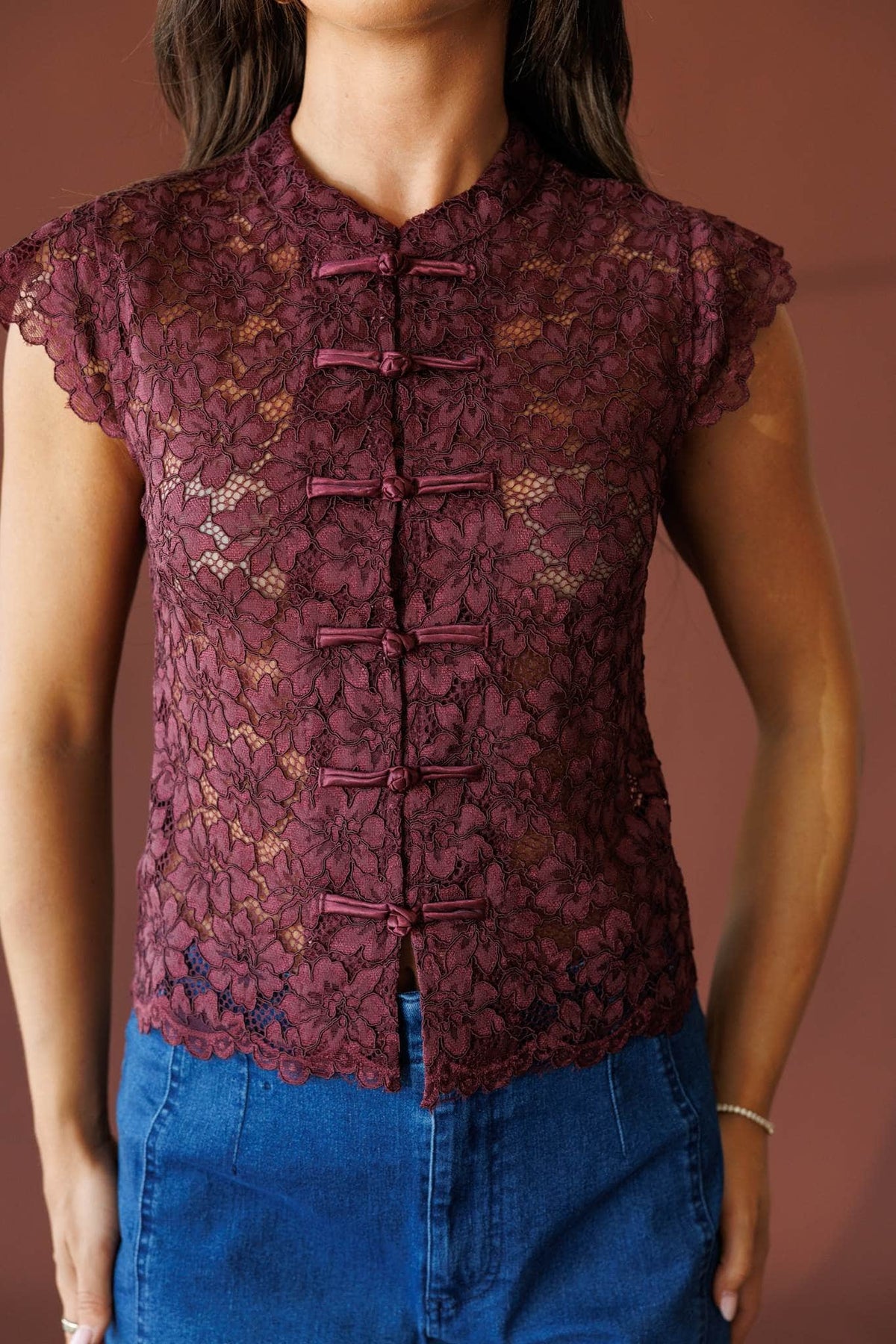 Plum lace vest top