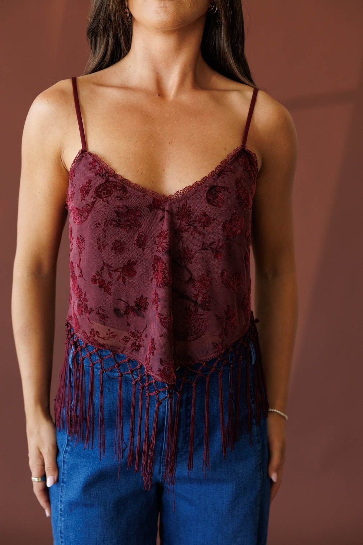 Burgundy fringe top