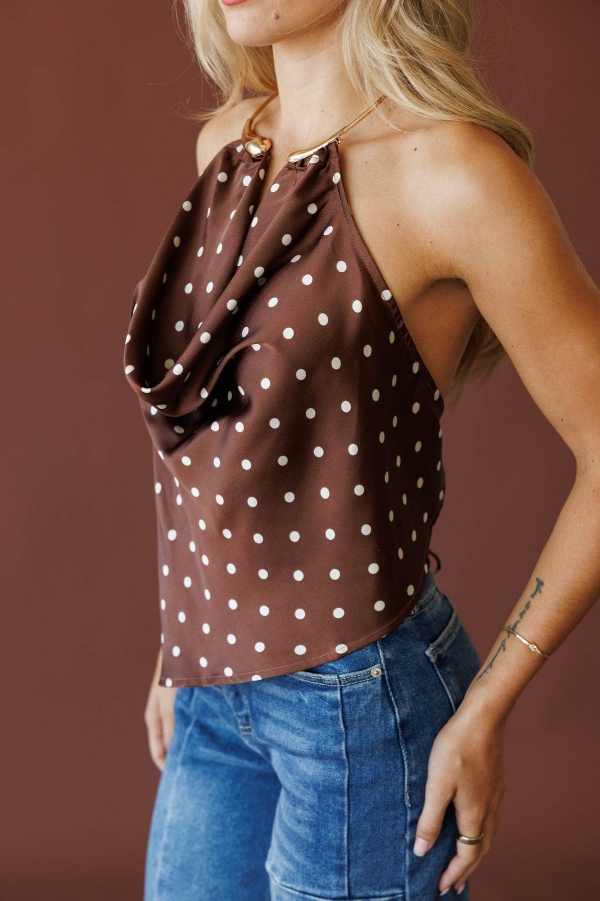 Brown and white top