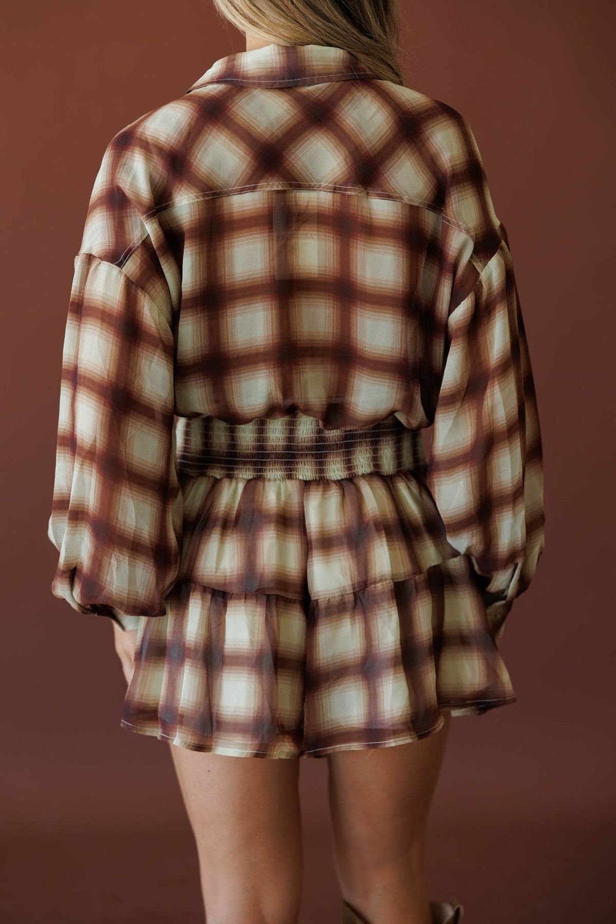 Plaid Lane Romper, back view of the romper