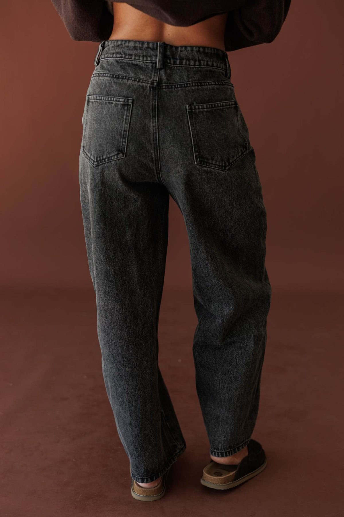 Blackout Barrel Jeans, back view of the five pocket