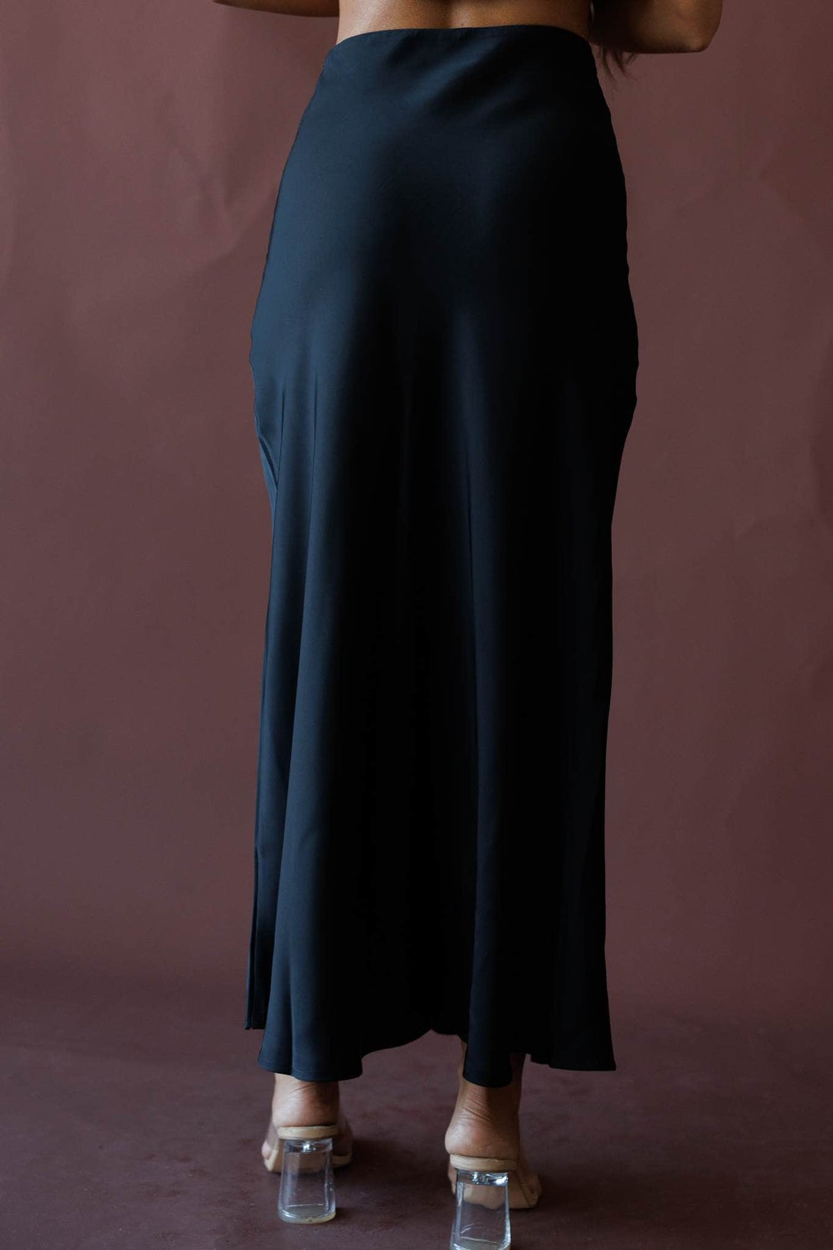 Black satin maxi skirt