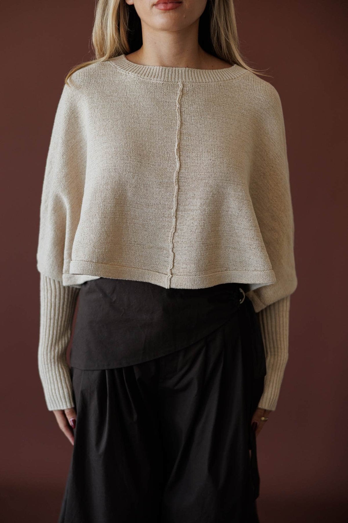 Quiet Morning Mock Neck Sweater, in cream, front view of the ribbed finish