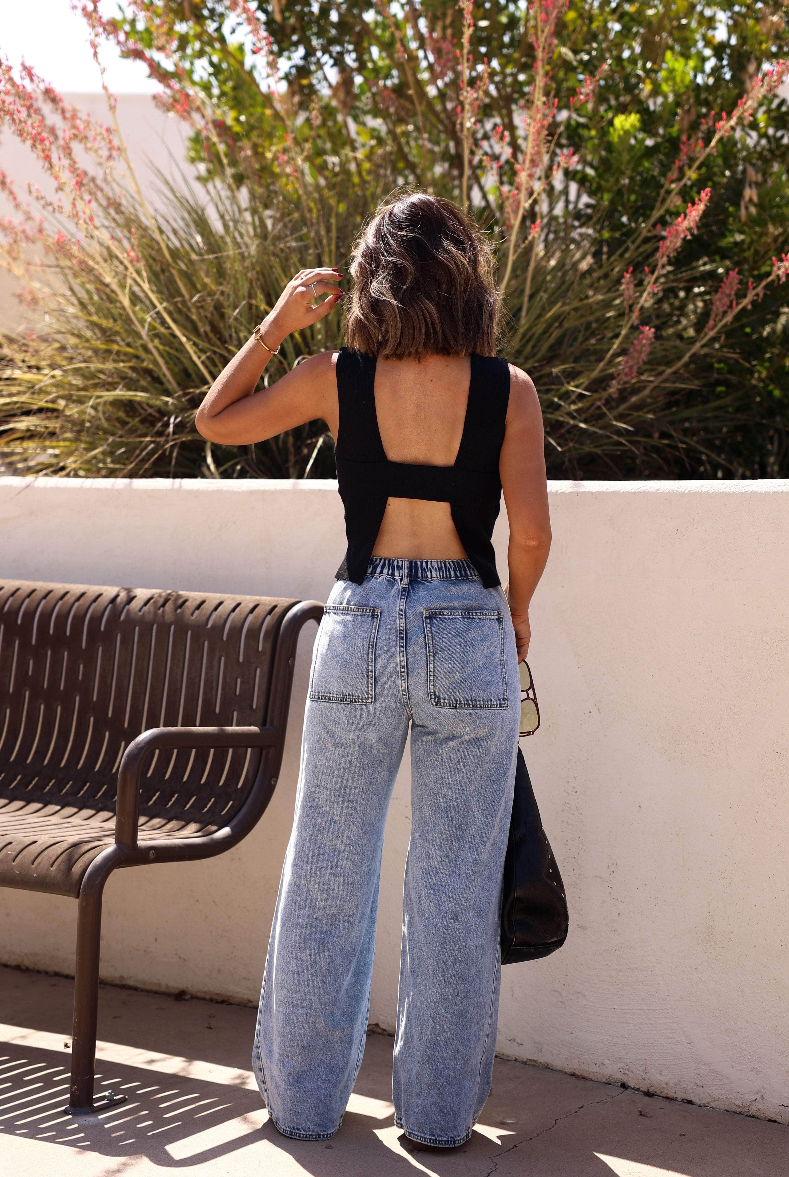 Washed Drawstring Wide Leg Jeans
