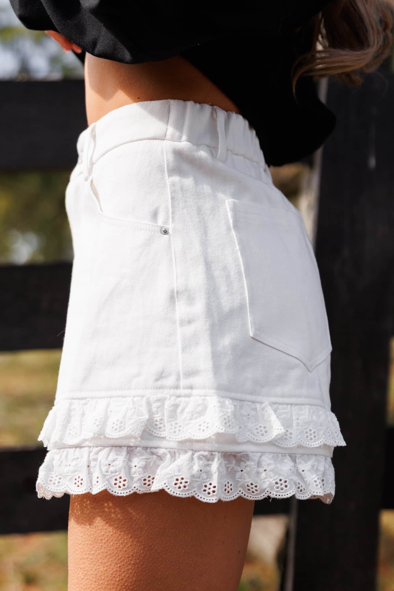 White Lace Trim Shorts