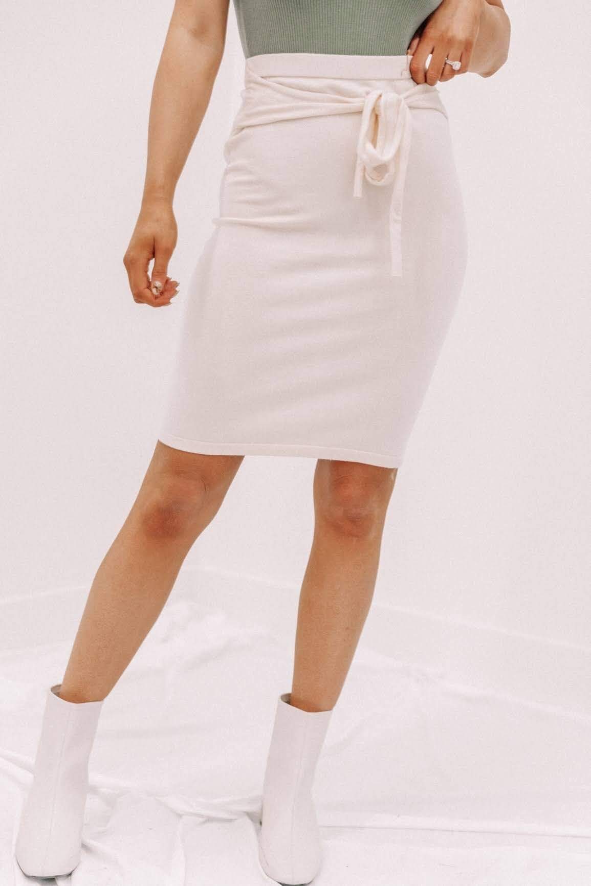 Cream Ribbed Midi Skirt Lane 201