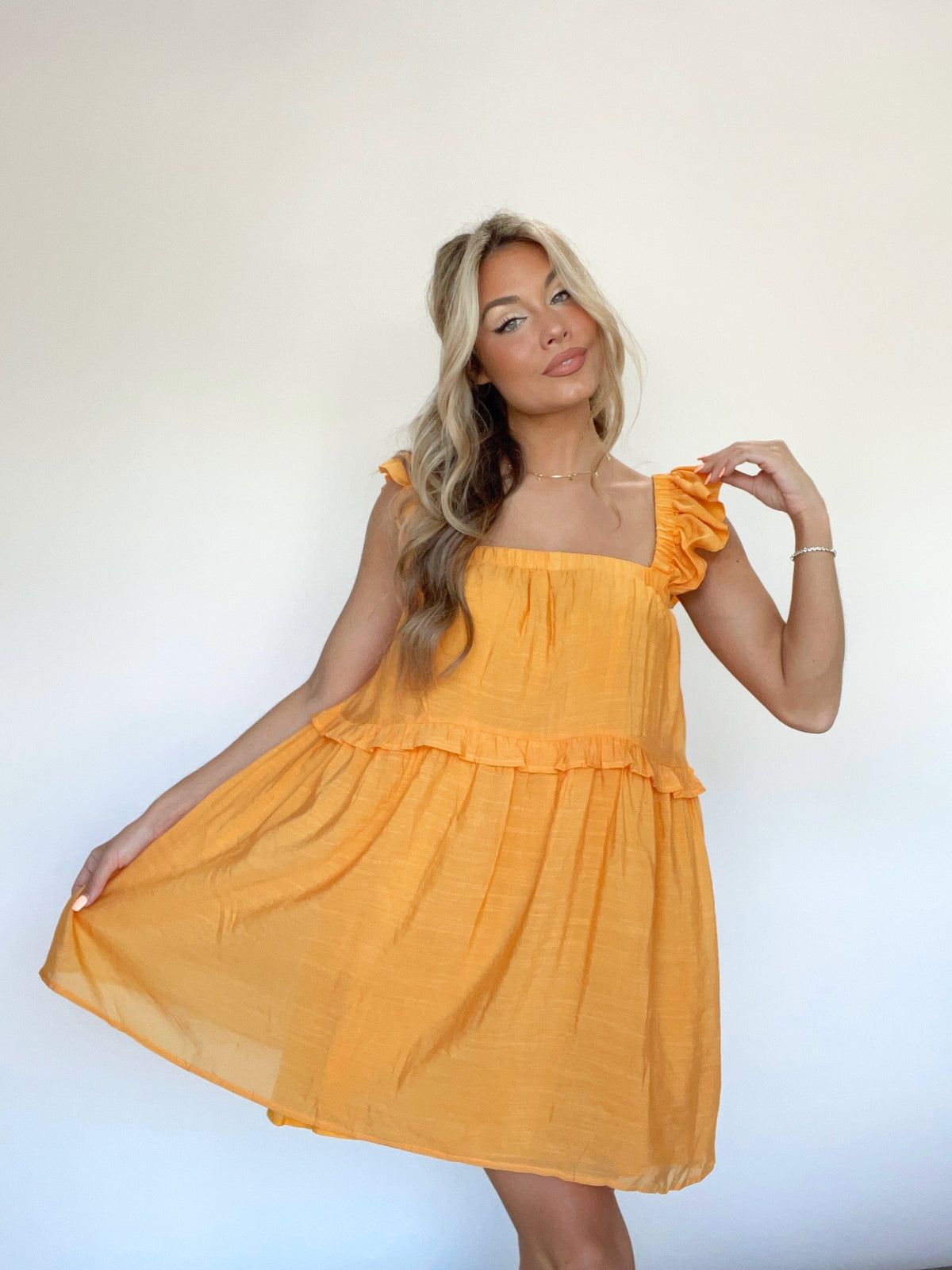 ILD1203 tangerine ruffle dress BLUE BLUSH