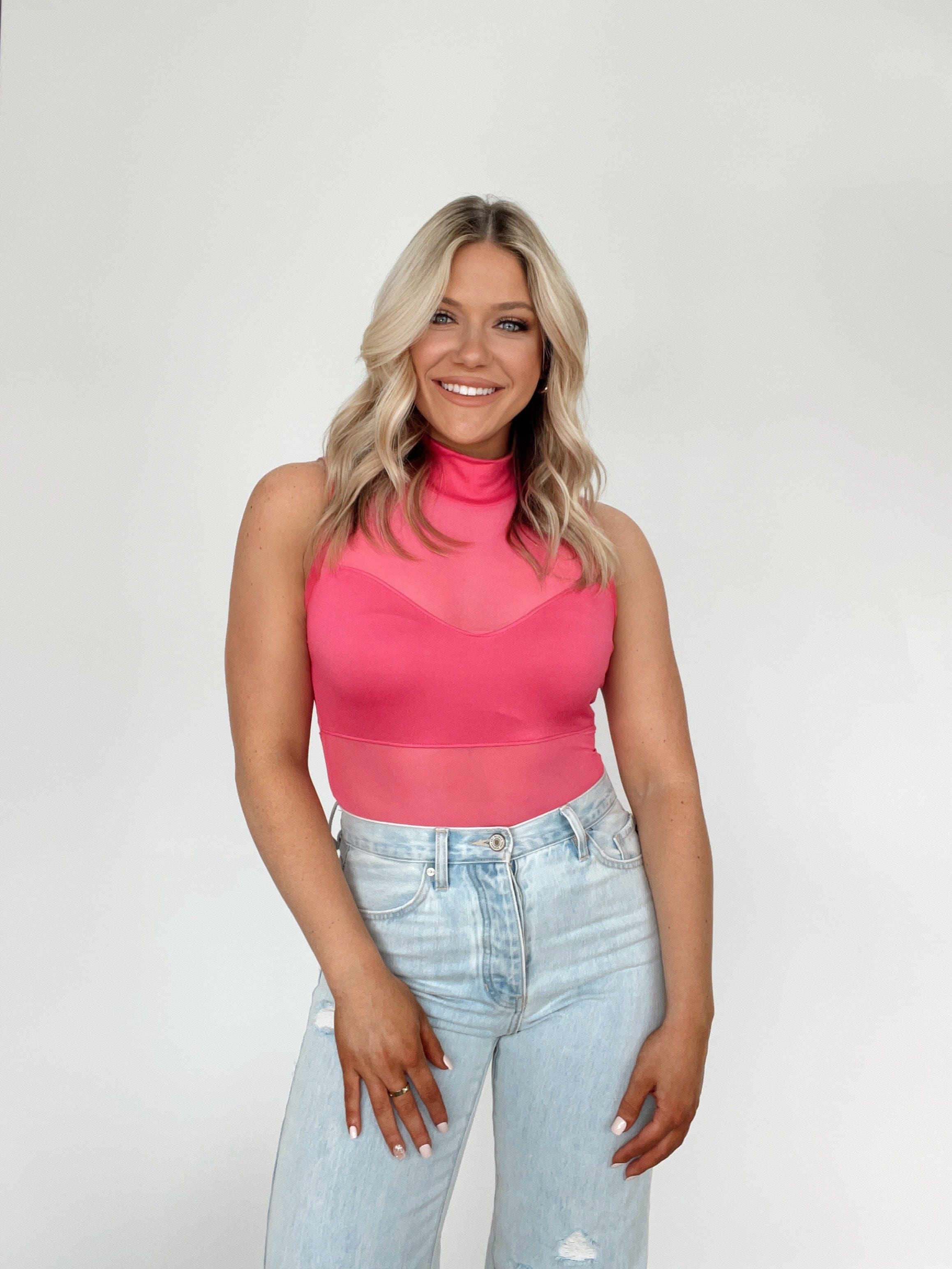 KT7385 pink mock neck bodysuit LE LIS