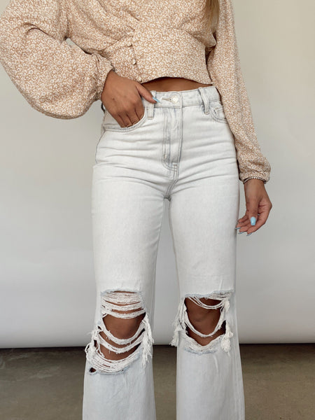 Light Wash Crop Flare Denim