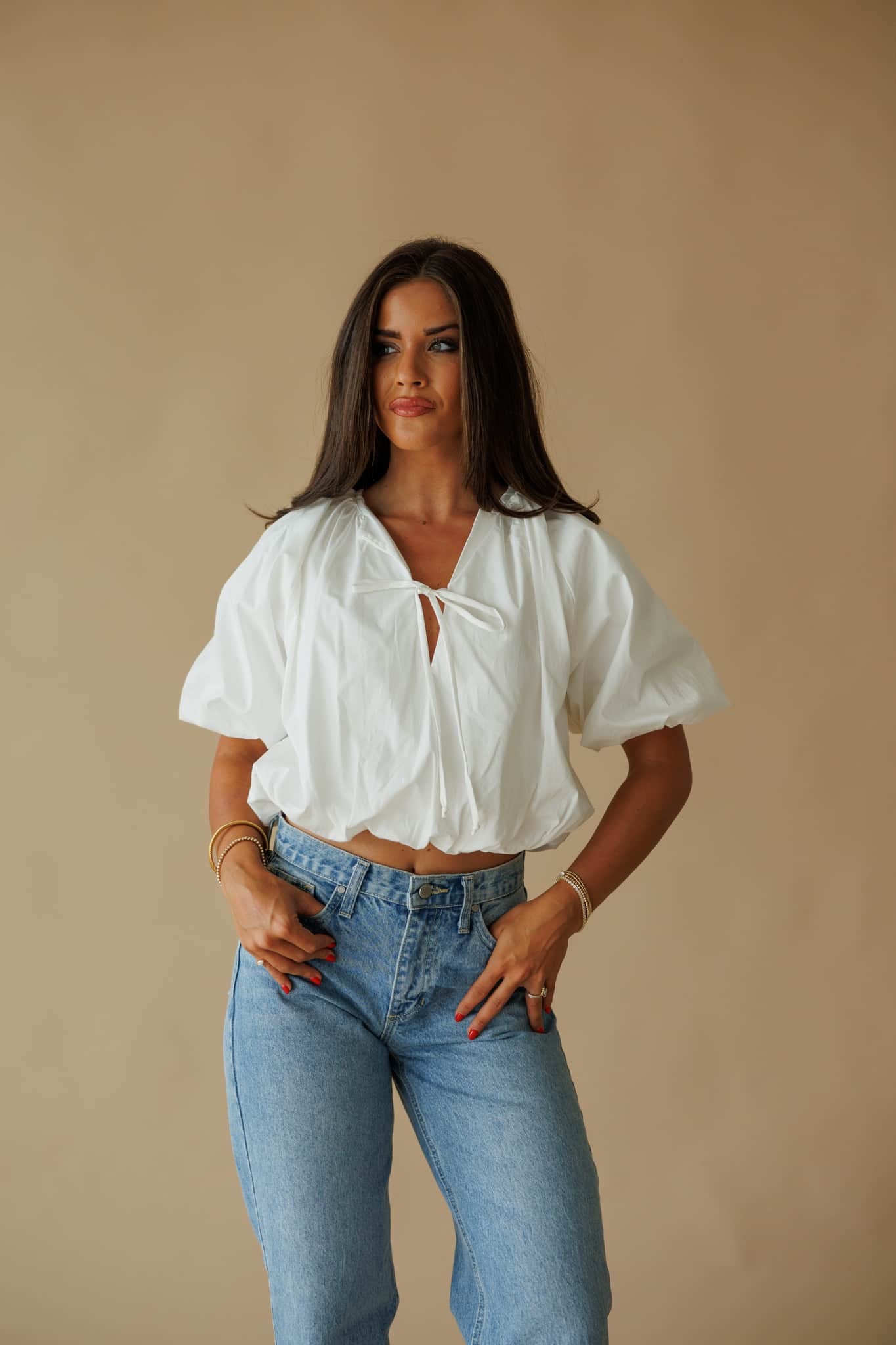 White Balloon Poplin Top