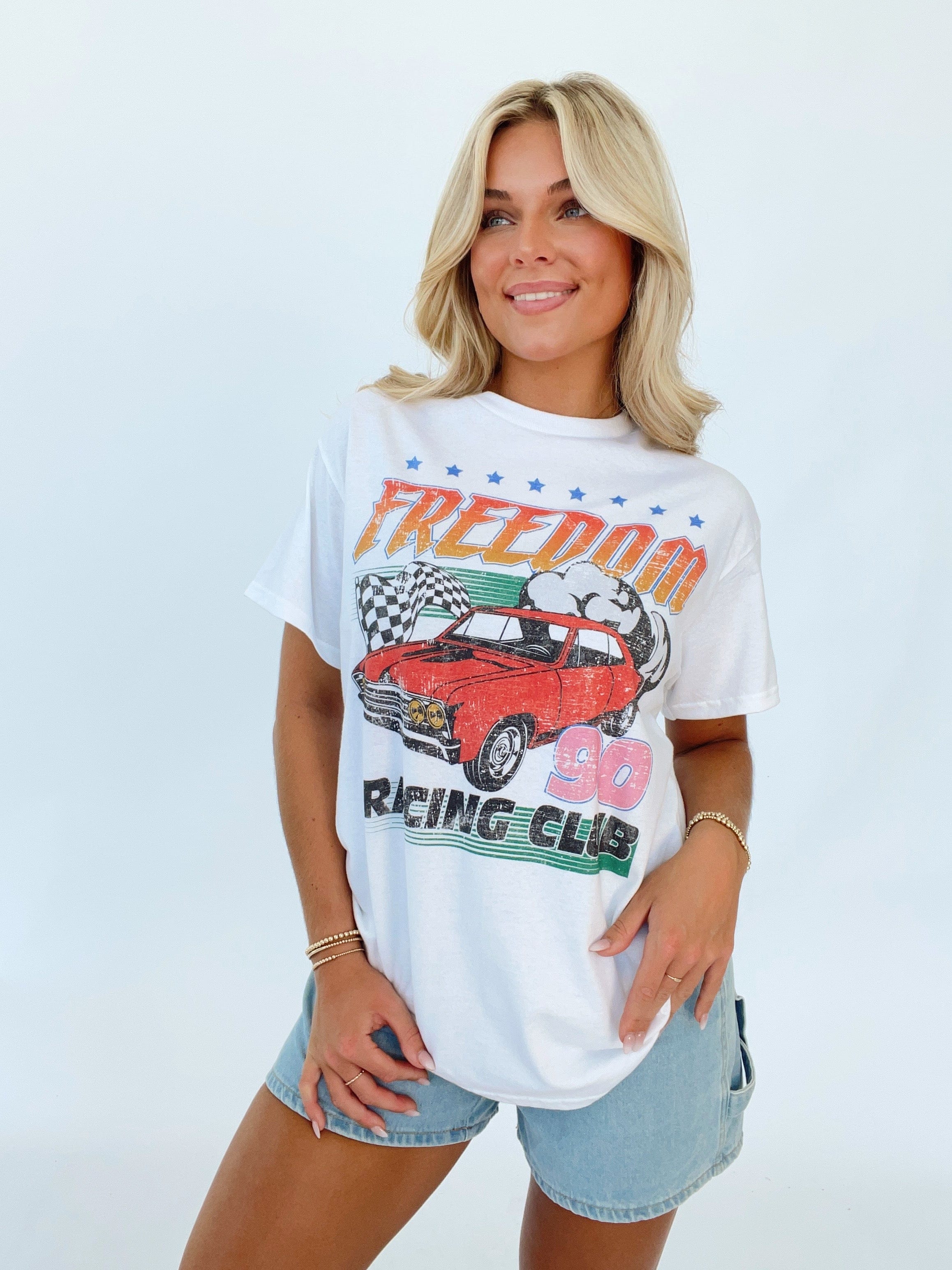 Vintage Retro Racing Graphic Tee - S/M / White