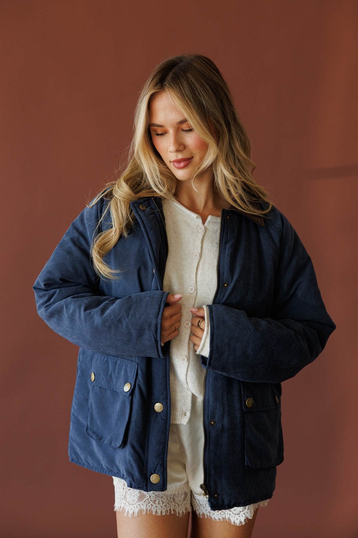 Navy quilted barn jacket