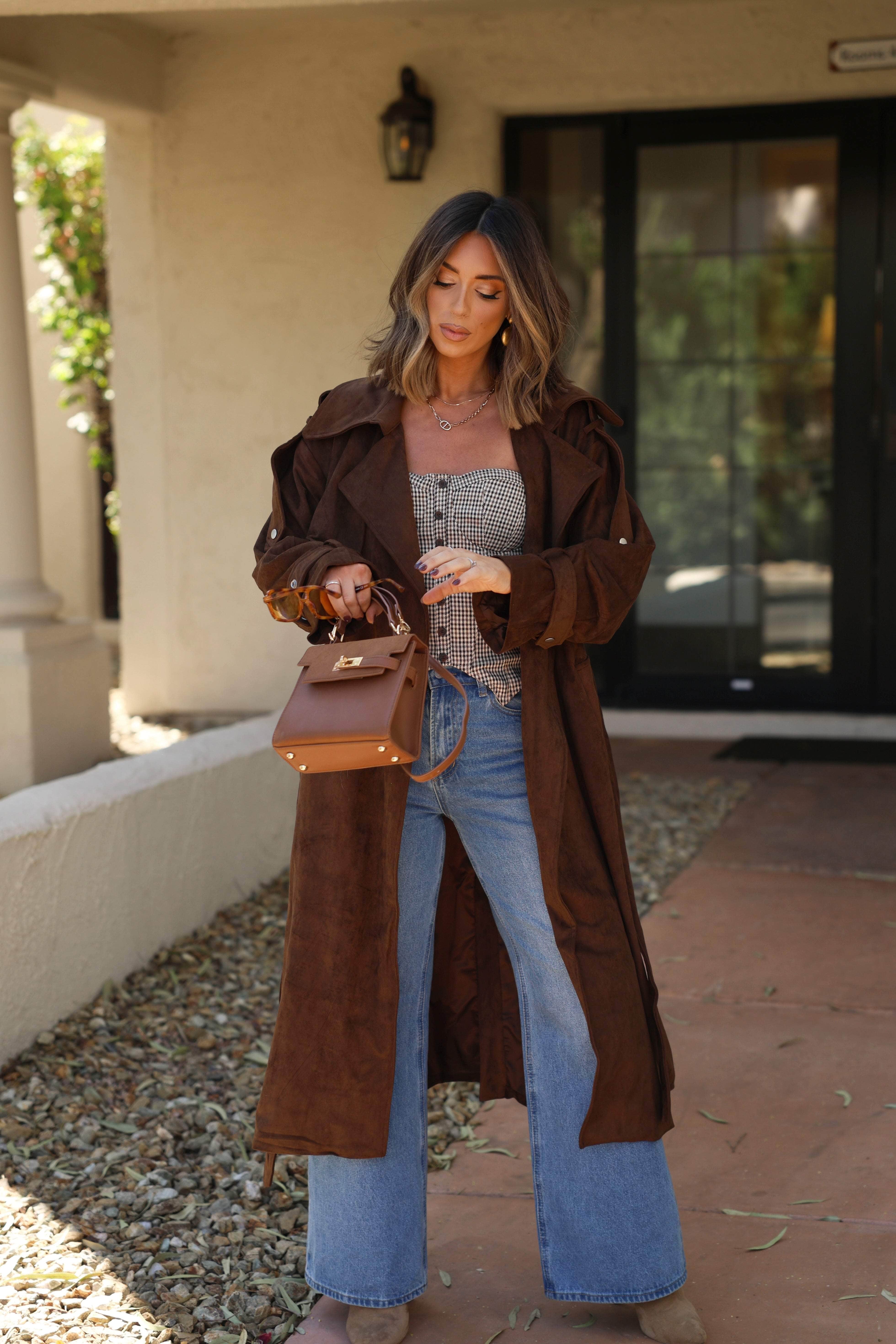 Chocolate Suede Trench Coat