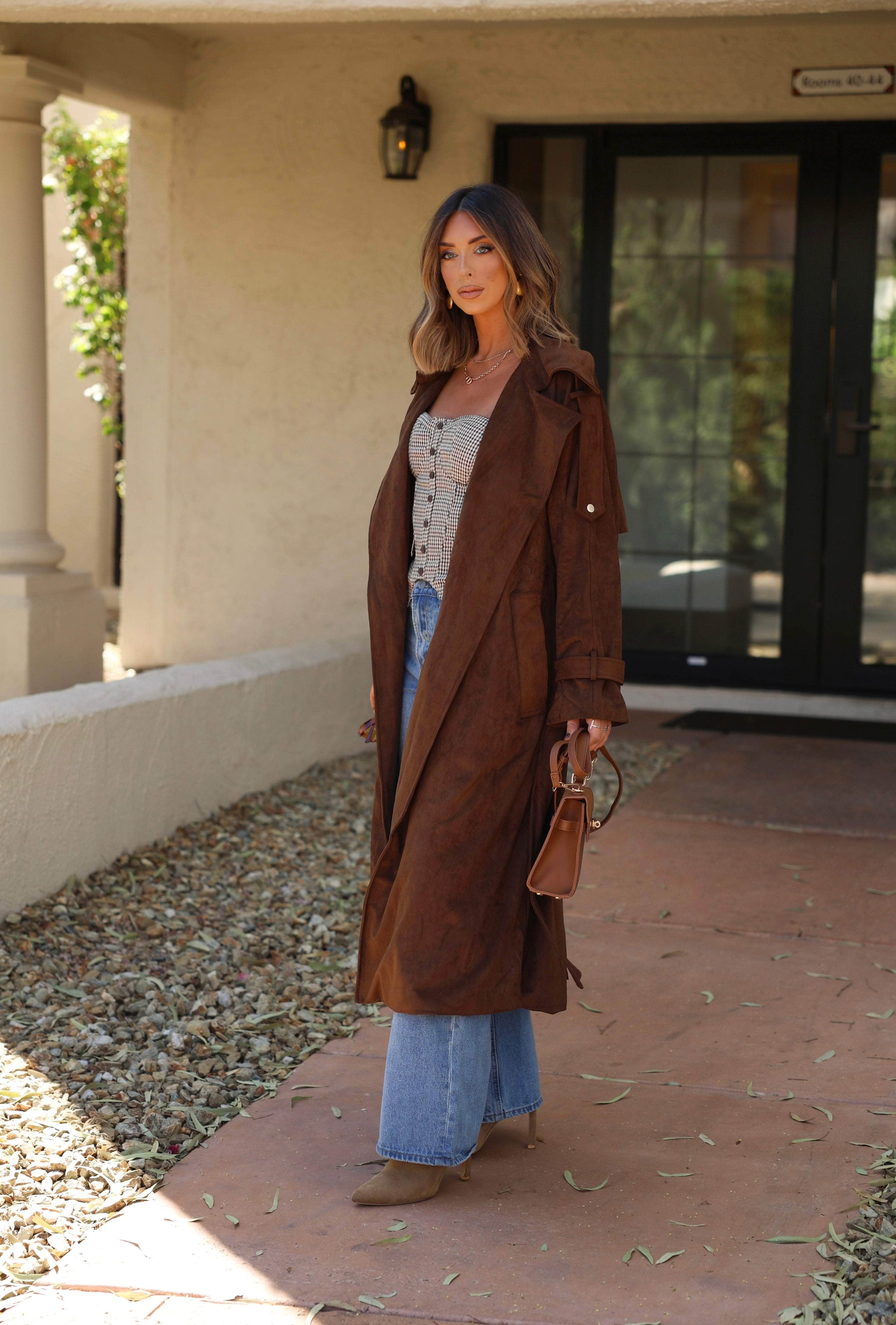 Chocolate Suede Trench Coat