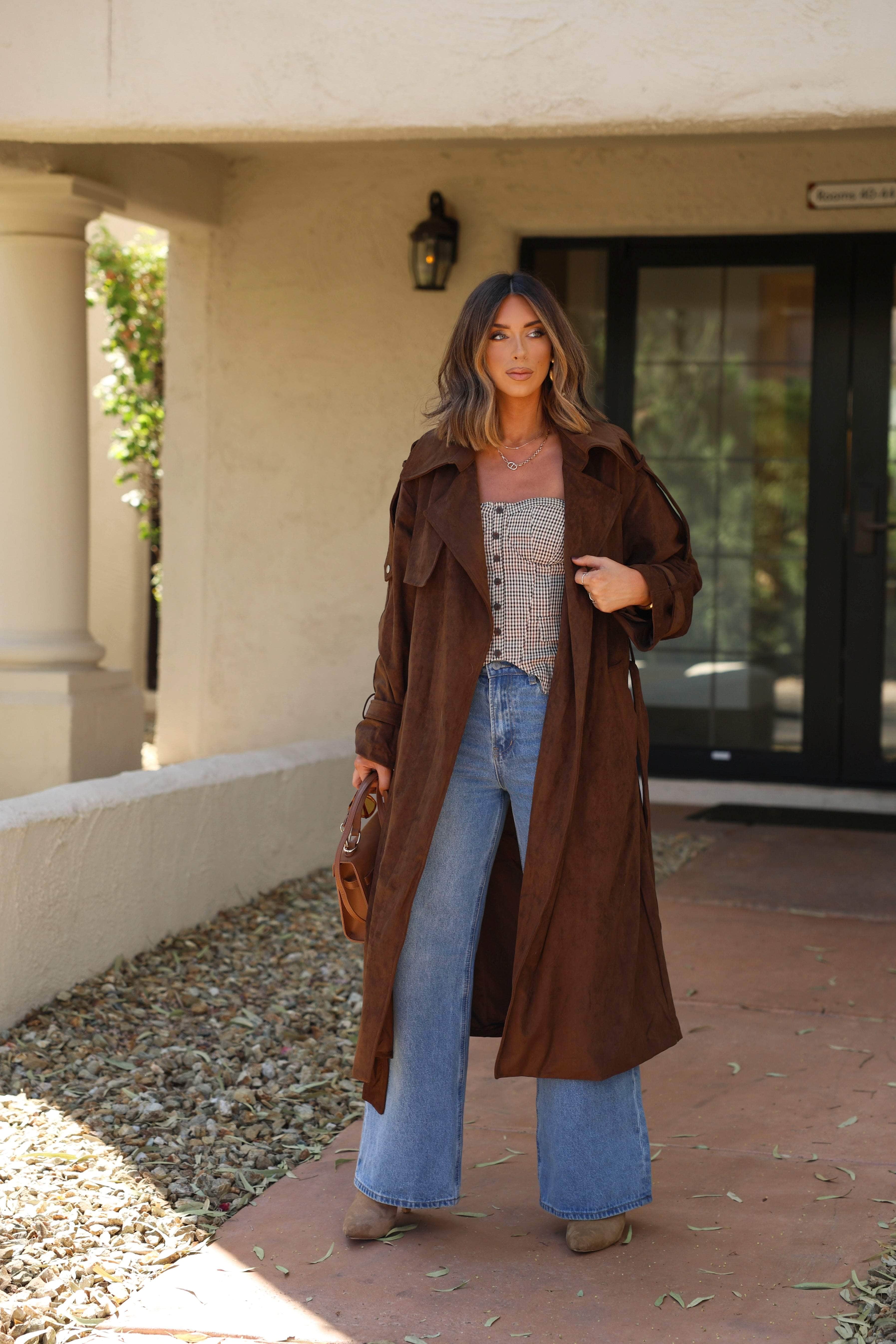 Chocolate Suede Trench Coat
