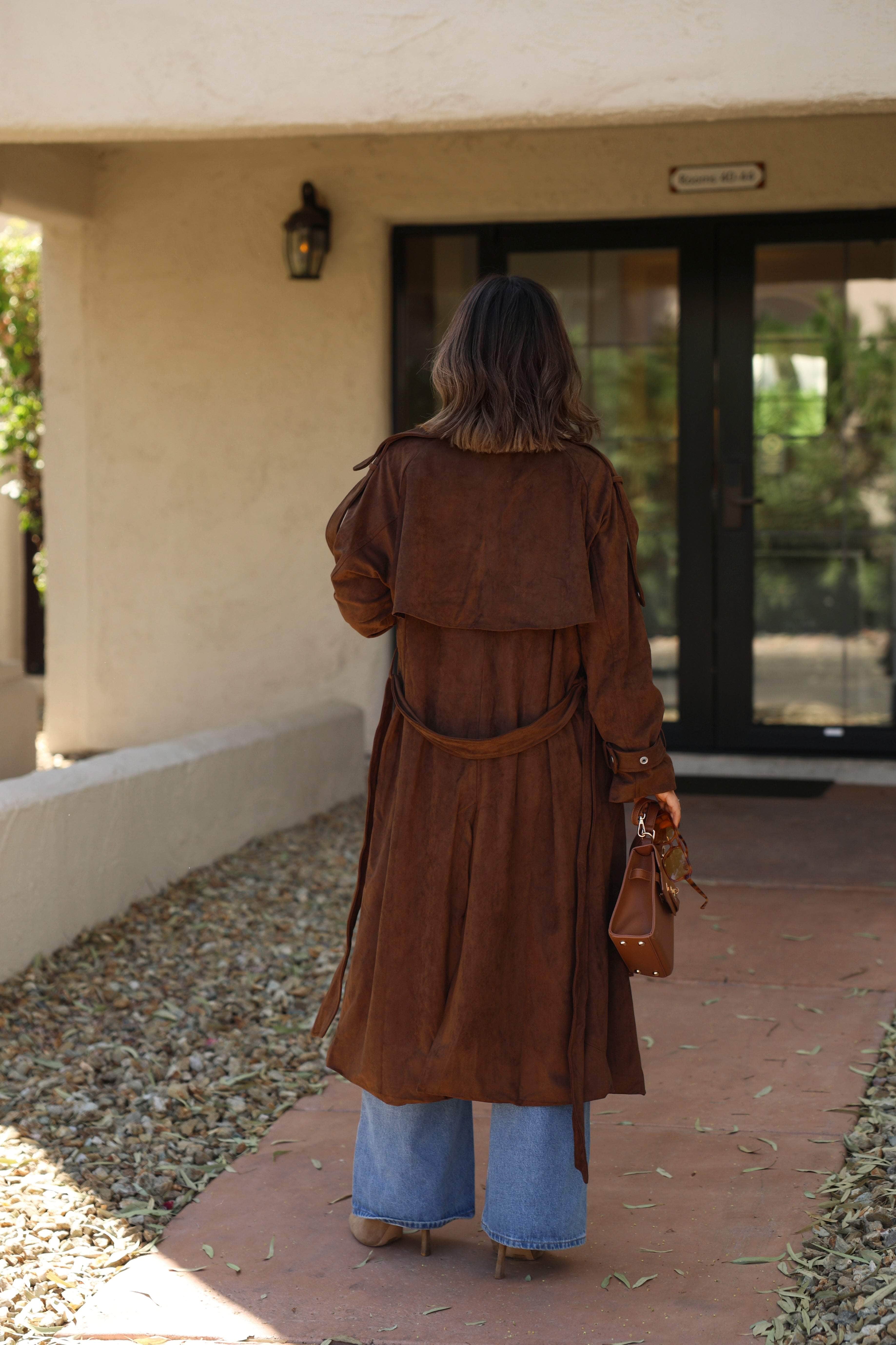 Chocolate Suede Trench Coat