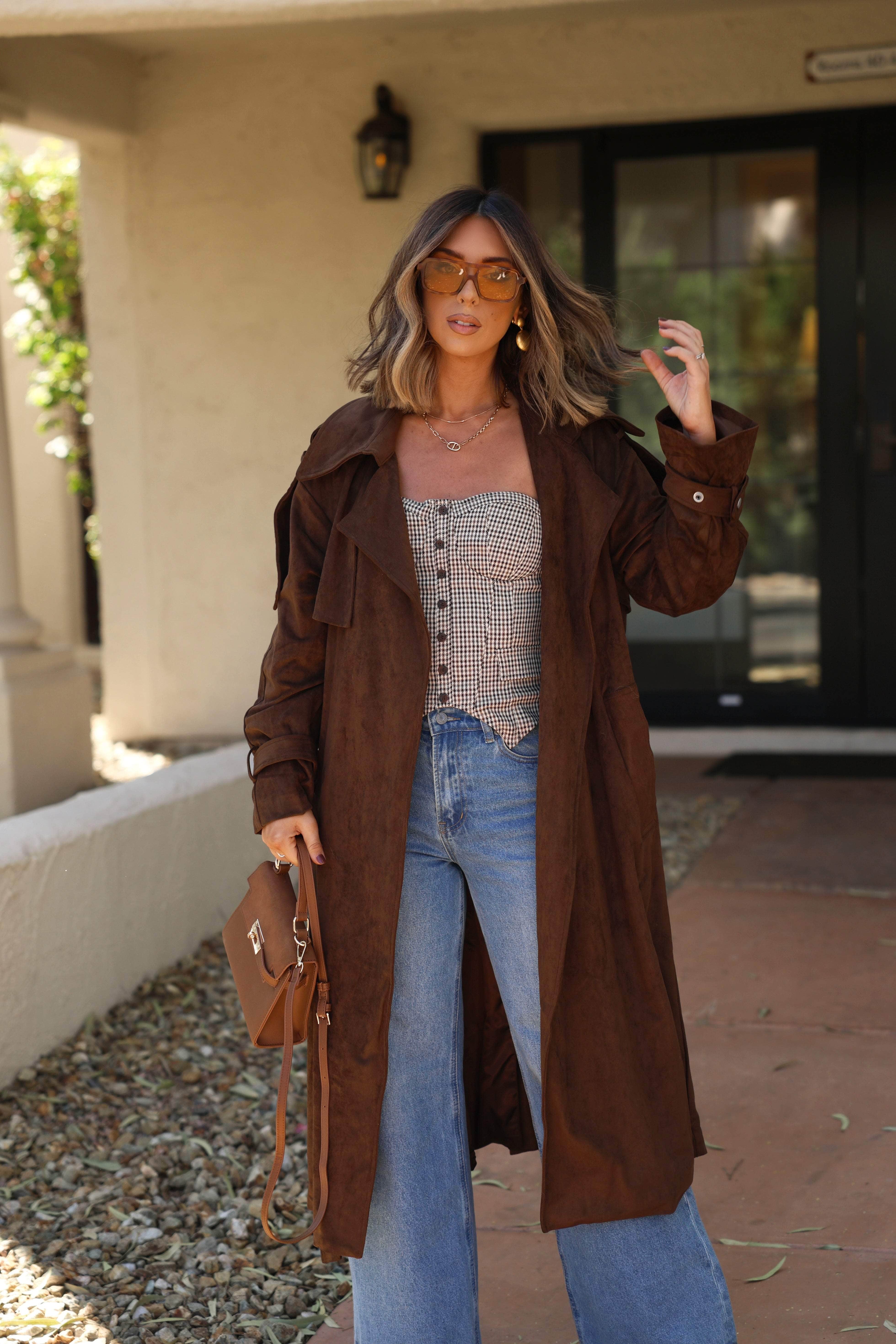 Chocolate Suede Trench Coat