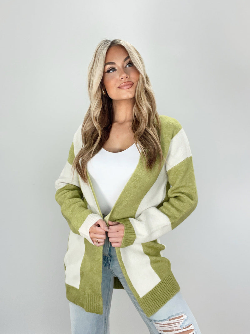 ACJ50121 sage color block open cardigan ACOA