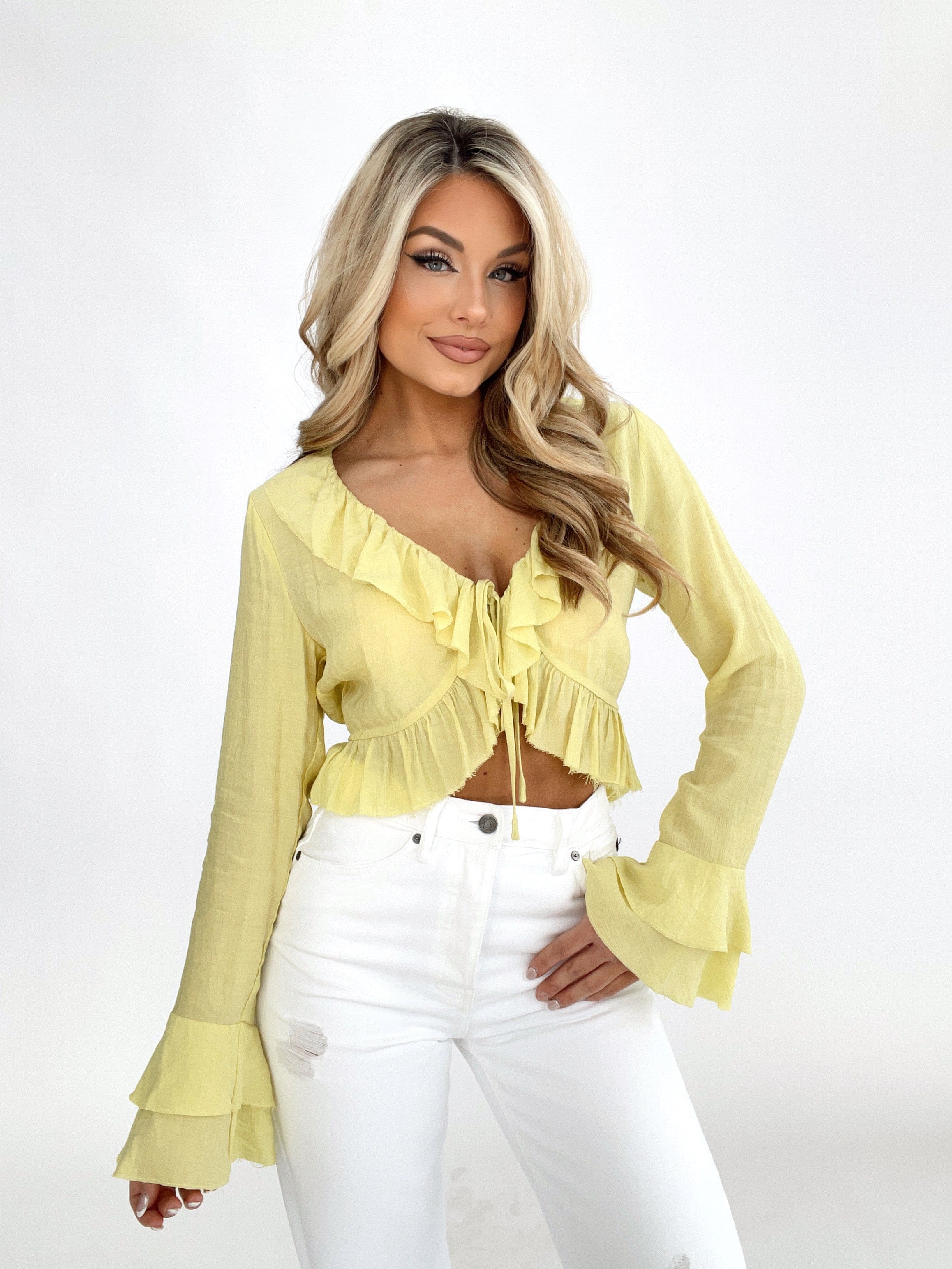 ACT11794 cropped ruffle textured blouse ACOA