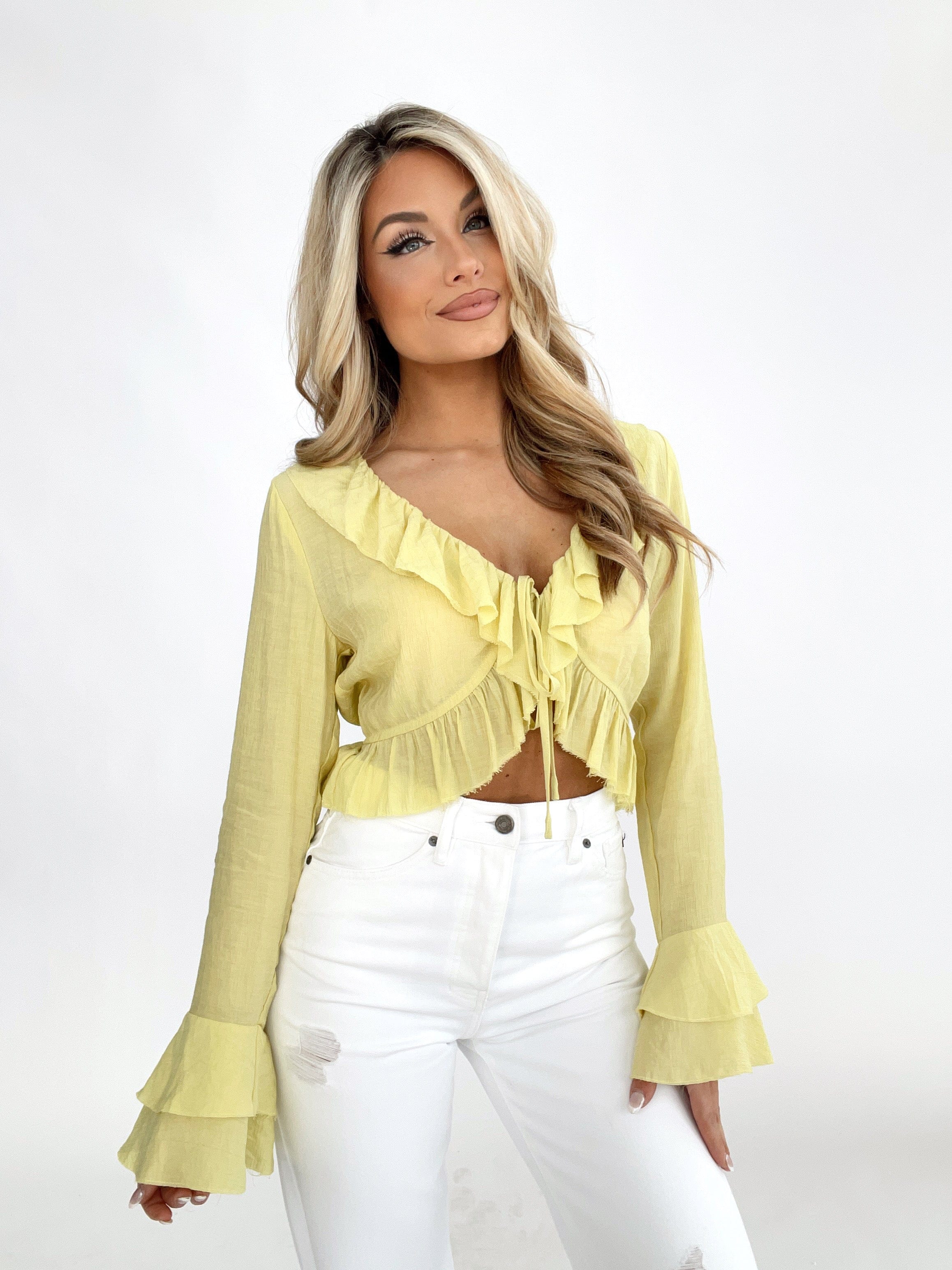 ACT11794 cropped ruffle textured blouse ACOA