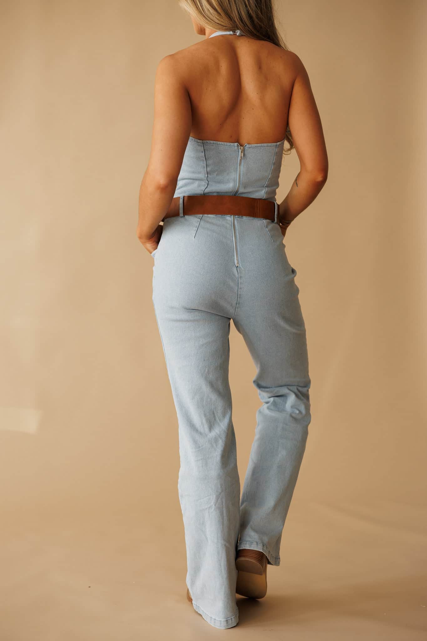 Aldean Belted Denim Jumpsuit