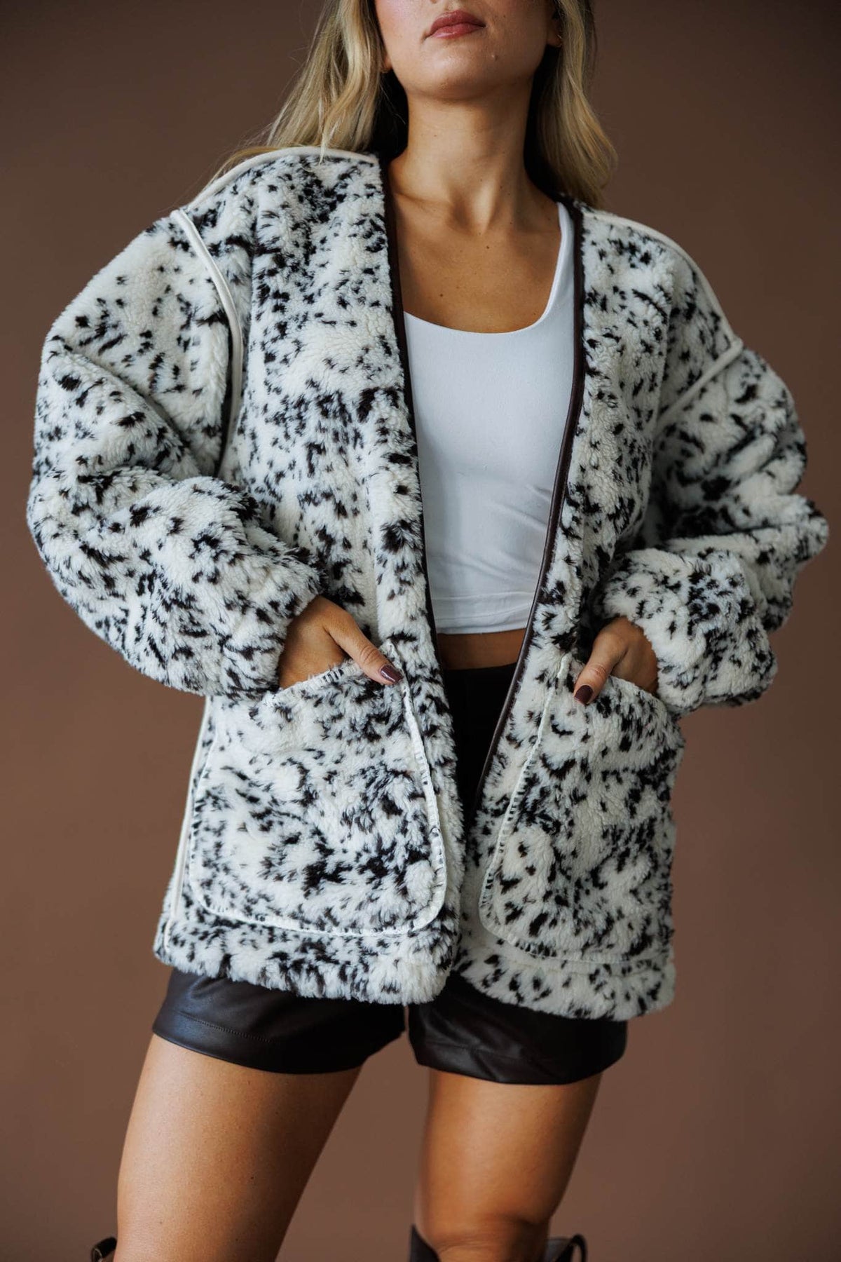 Spotted print fleece jacket