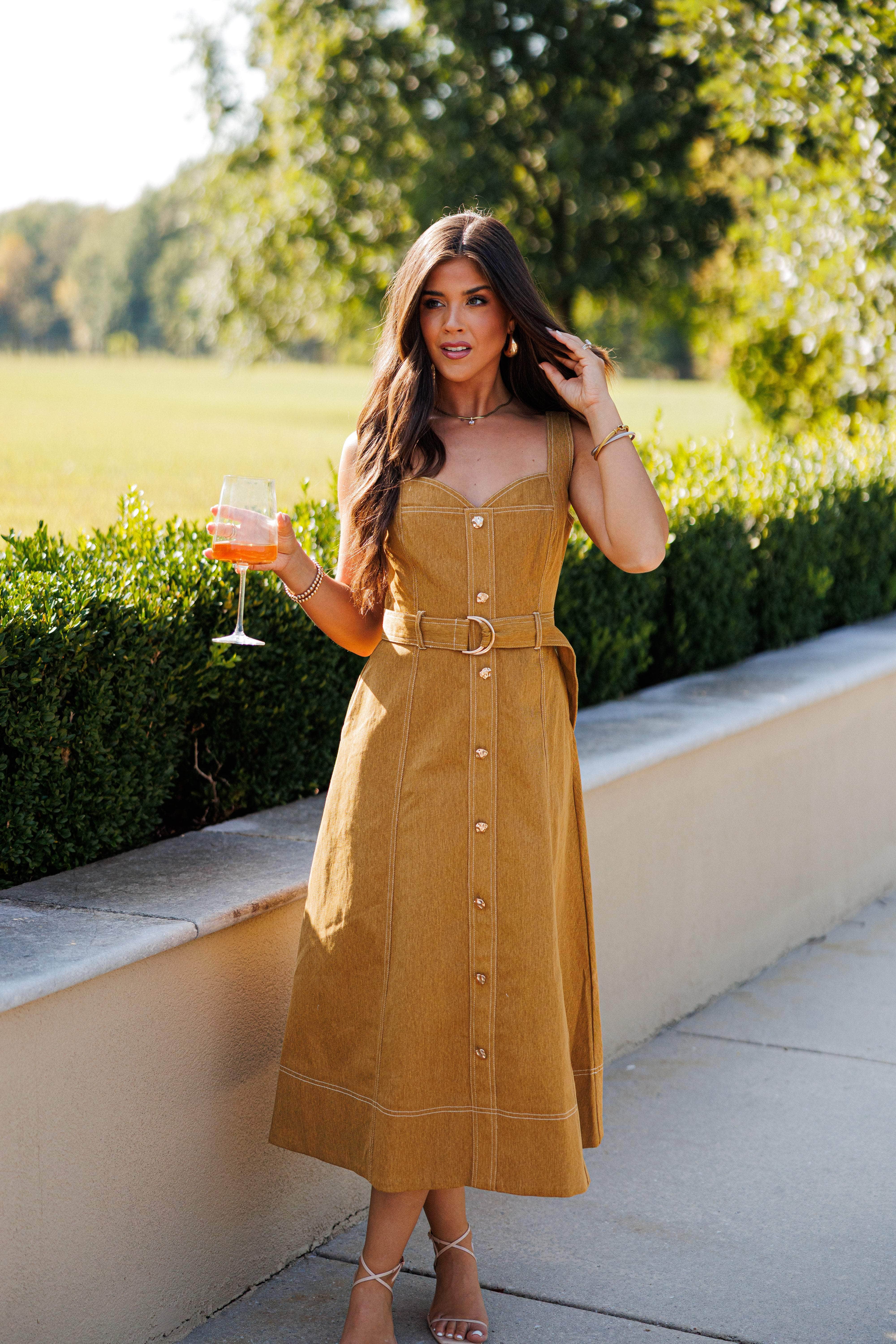Orange Button Down Dress | Belted Midi Dresses | Lane 201