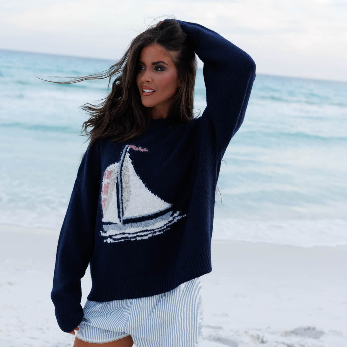 Nautical Sailboat Sweater | Navy & Cream Coastal Knit | Lane 201