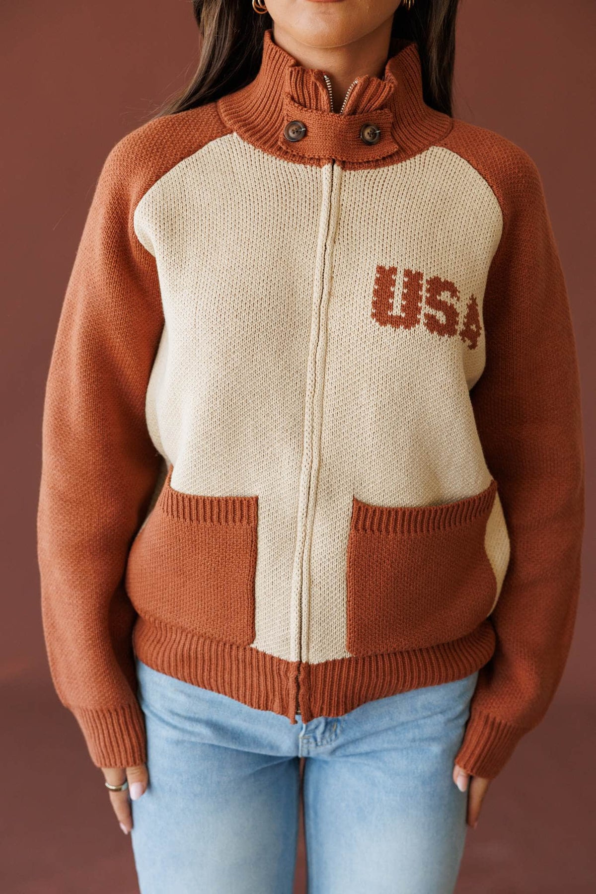 Cognac sweater jacket