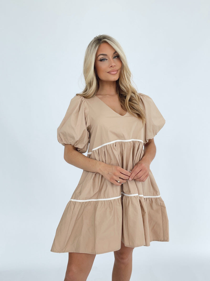 BD5592-A poplin bubble sleeve babydoll dress BaeVely