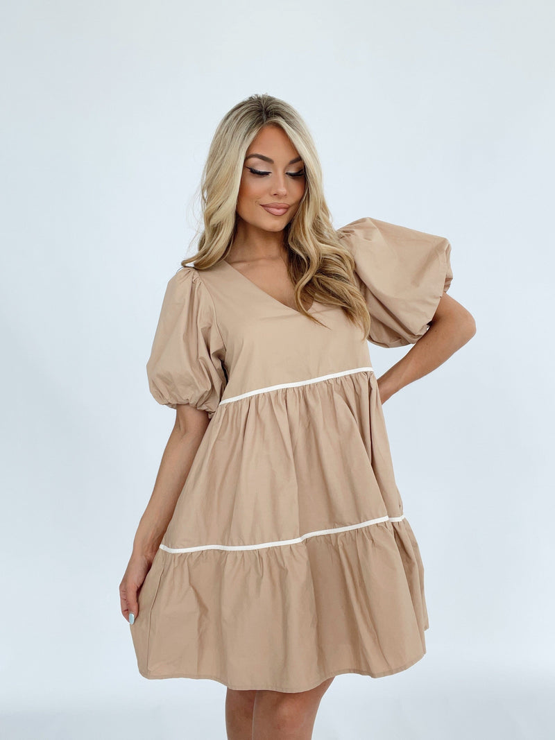 BD5592-A poplin bubble sleeve babydoll dress BaeVely