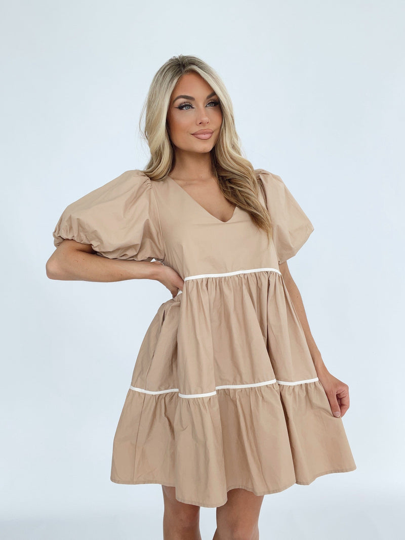 BD5592-A poplin bubble sleeve babydoll dress BaeVely