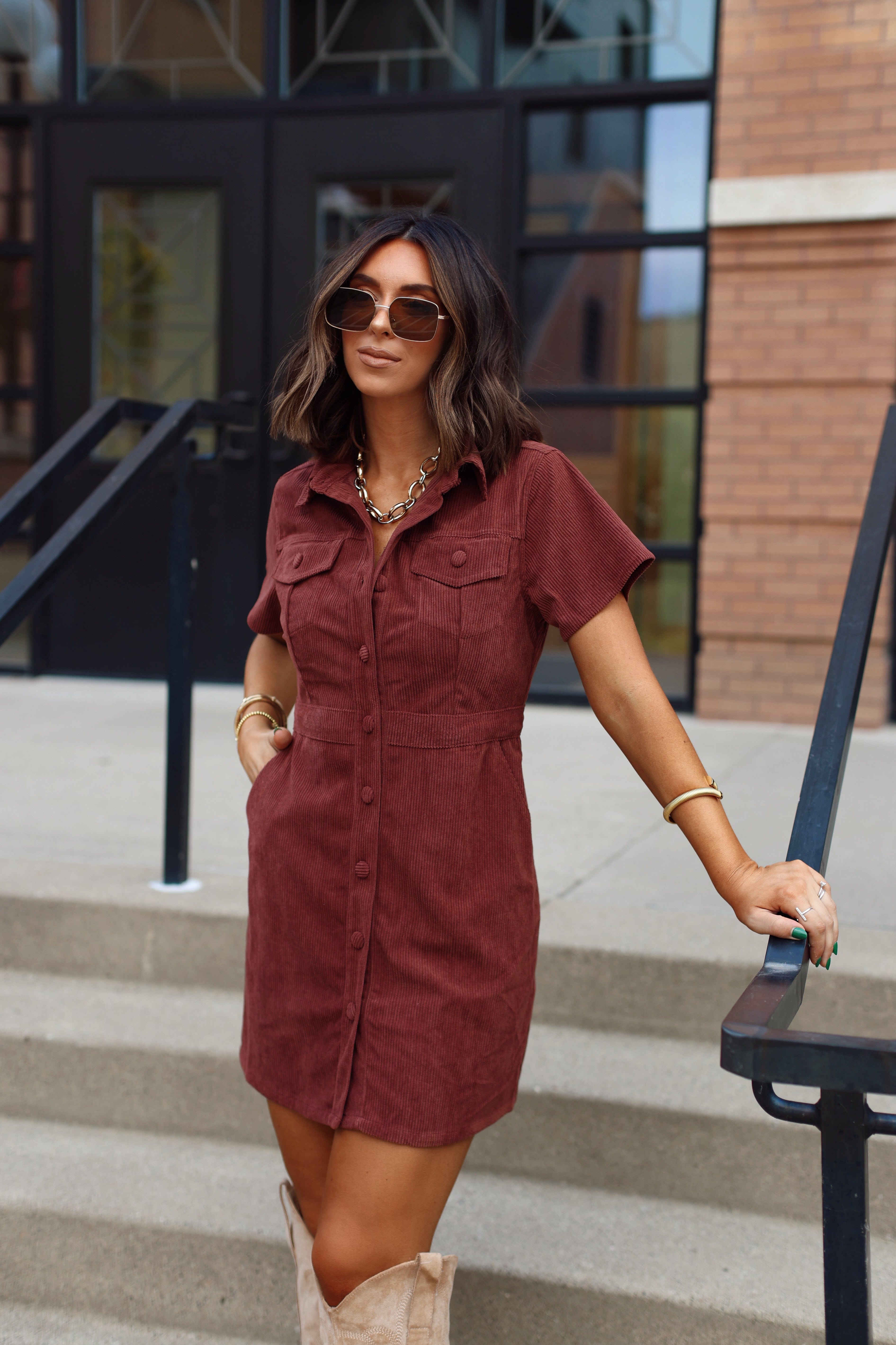 Trendy, Chic Women's Clothing Boutique BaeVely Corduroy Mini Dress for Women, Cinnamon, 100% Polyester Lane 201 Trendy, Chic Women's Clothing Boutique BaeVely Corduroy Mini Dress for Women, Cinnamon, 100% Polyester Lane 201