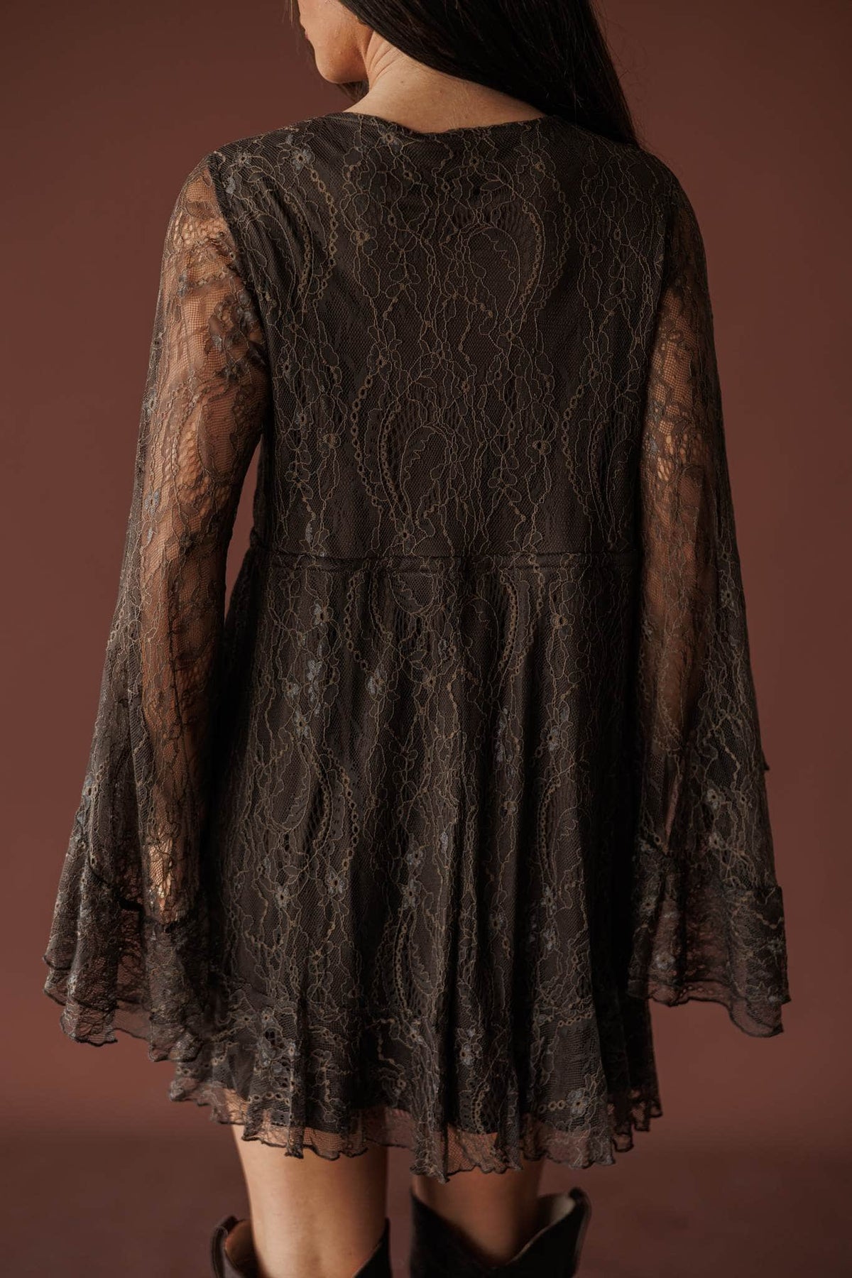 Dark brown lace babydoll mini dress