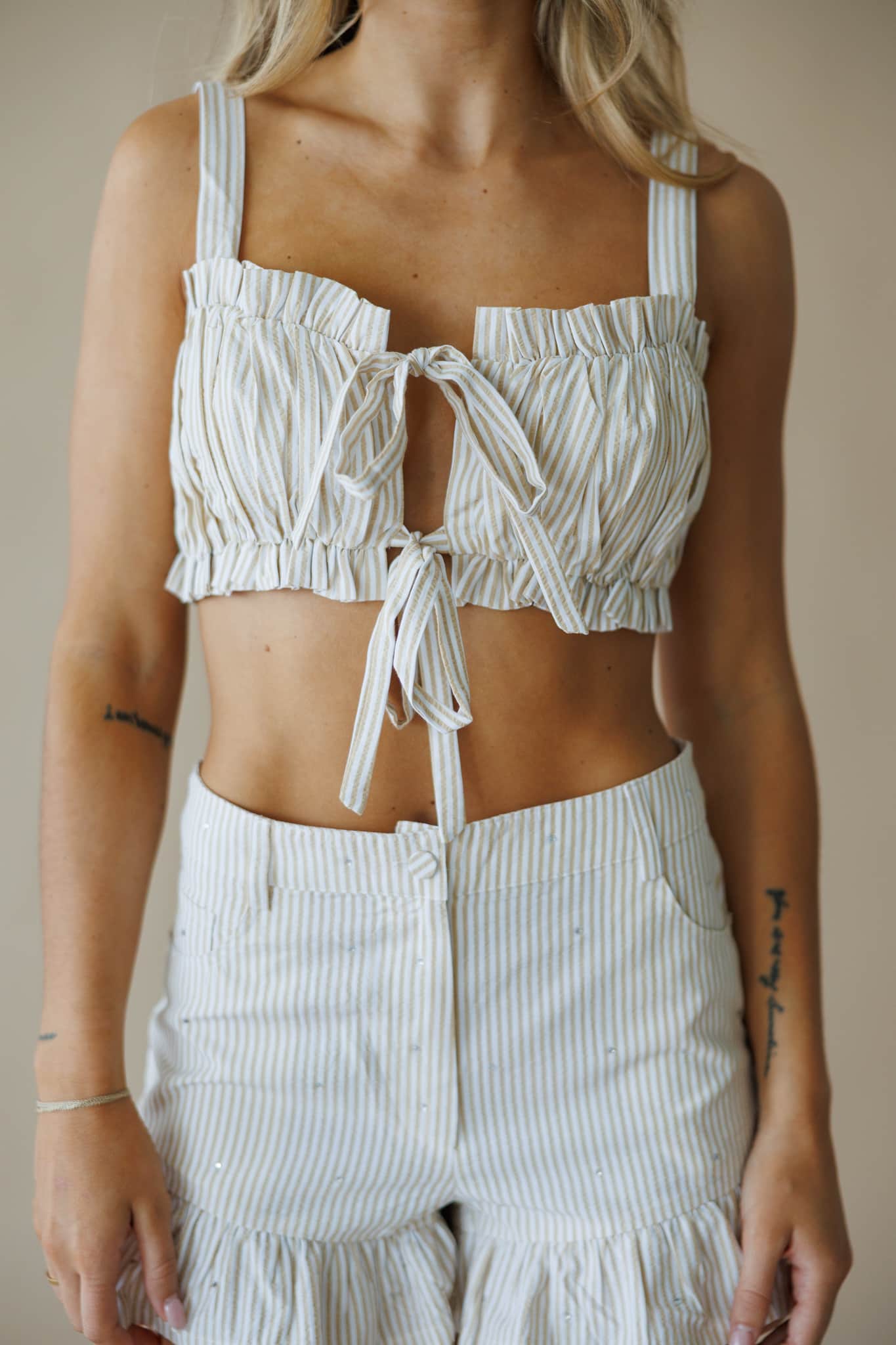 Beige Striped Gemstone Top