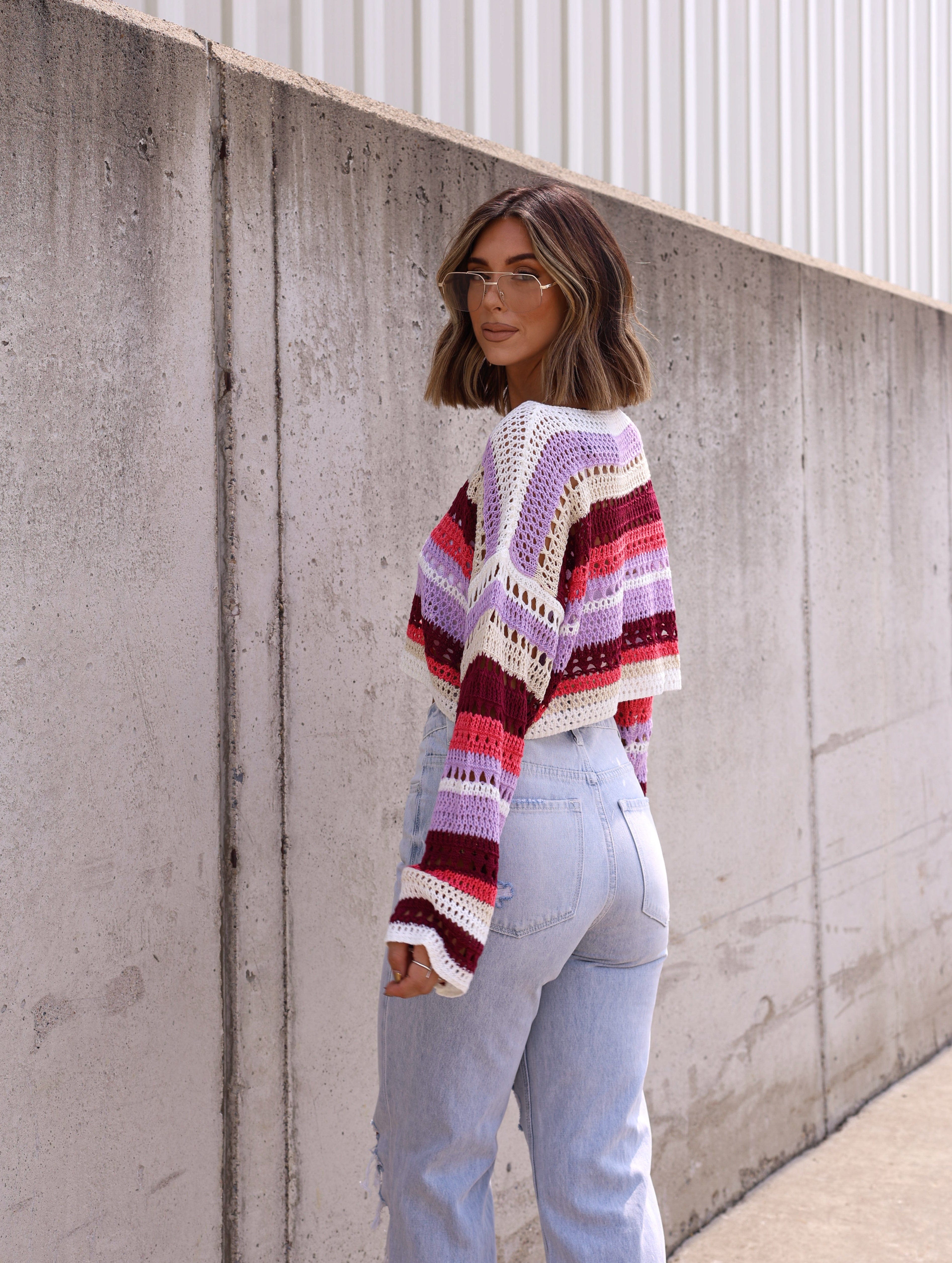 Between The Lines Crochet Sweater Le Lis