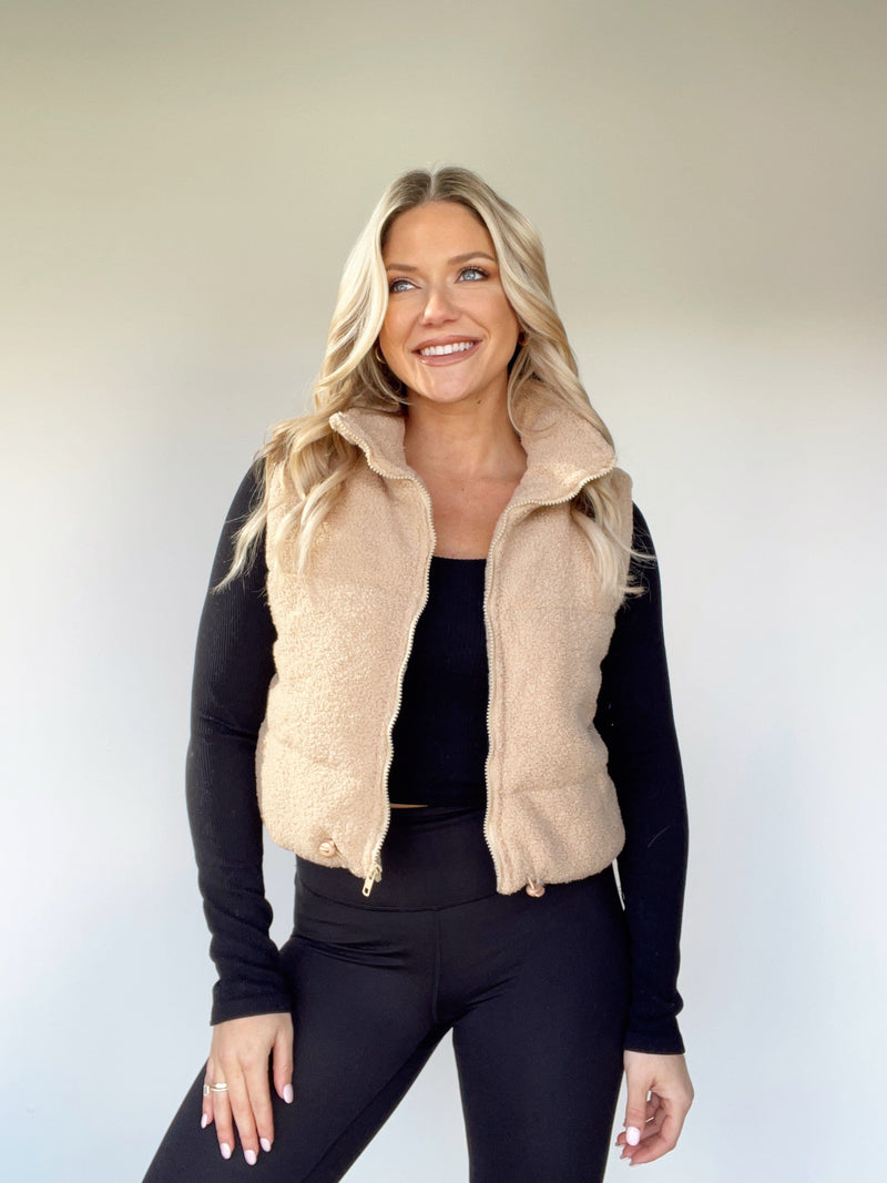 BJ1248 taupe sherpa zip up vest BaeVely