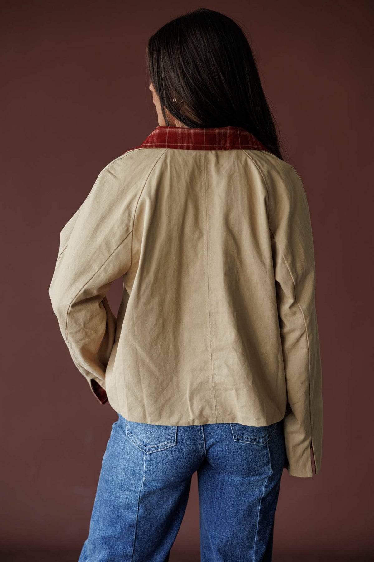 Reversible cropped trench coat