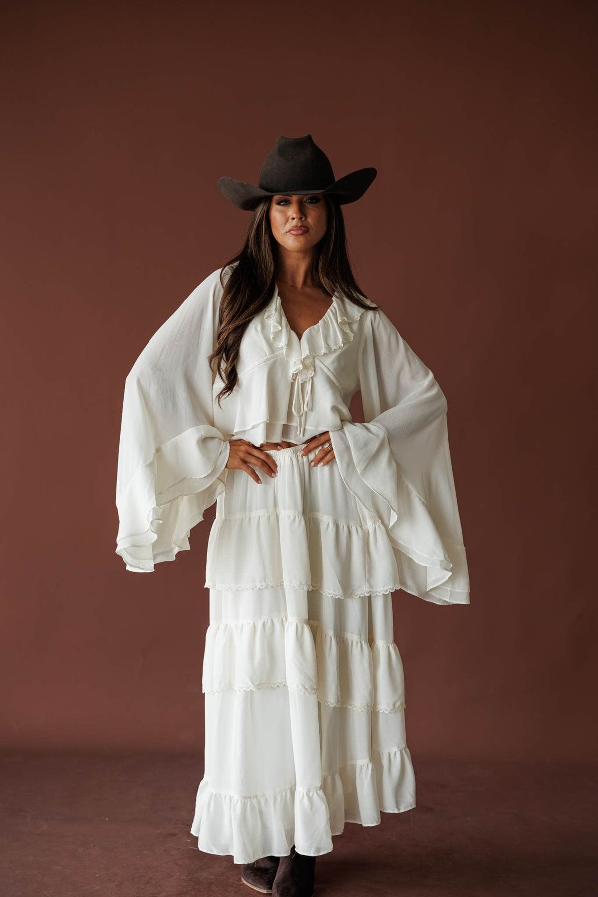 Cream tiered midi skirt