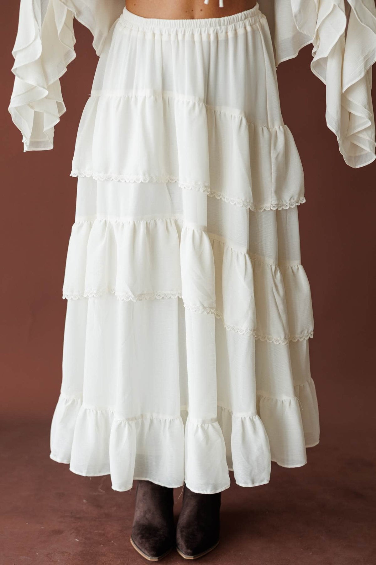 Cream tiered midi skirt